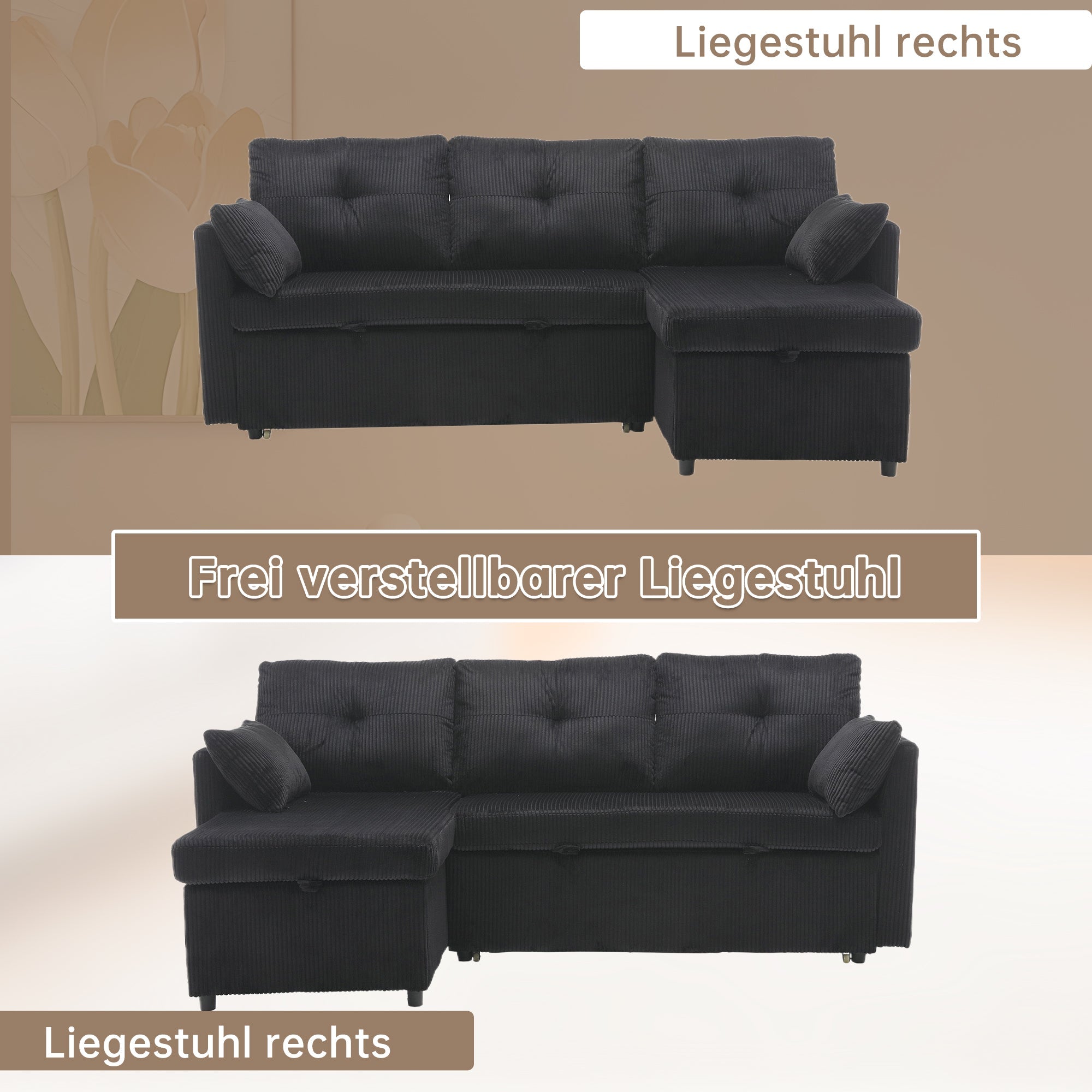 Logidon Modulaire Slaapbank Zwart Fluweel Met Opbergbedfunctie