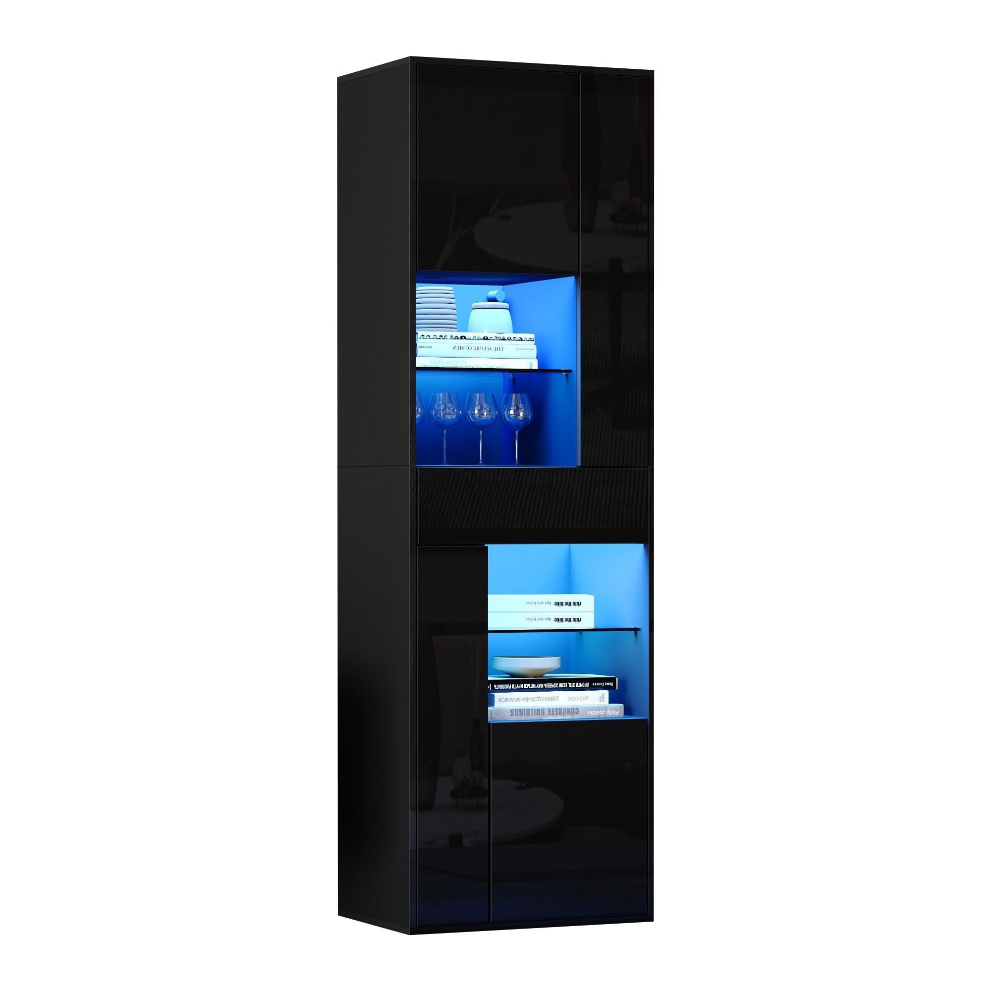 Logidon zwarte hoogglans glazen vitrine 55 x 38 x 170 cm LED-verlichting