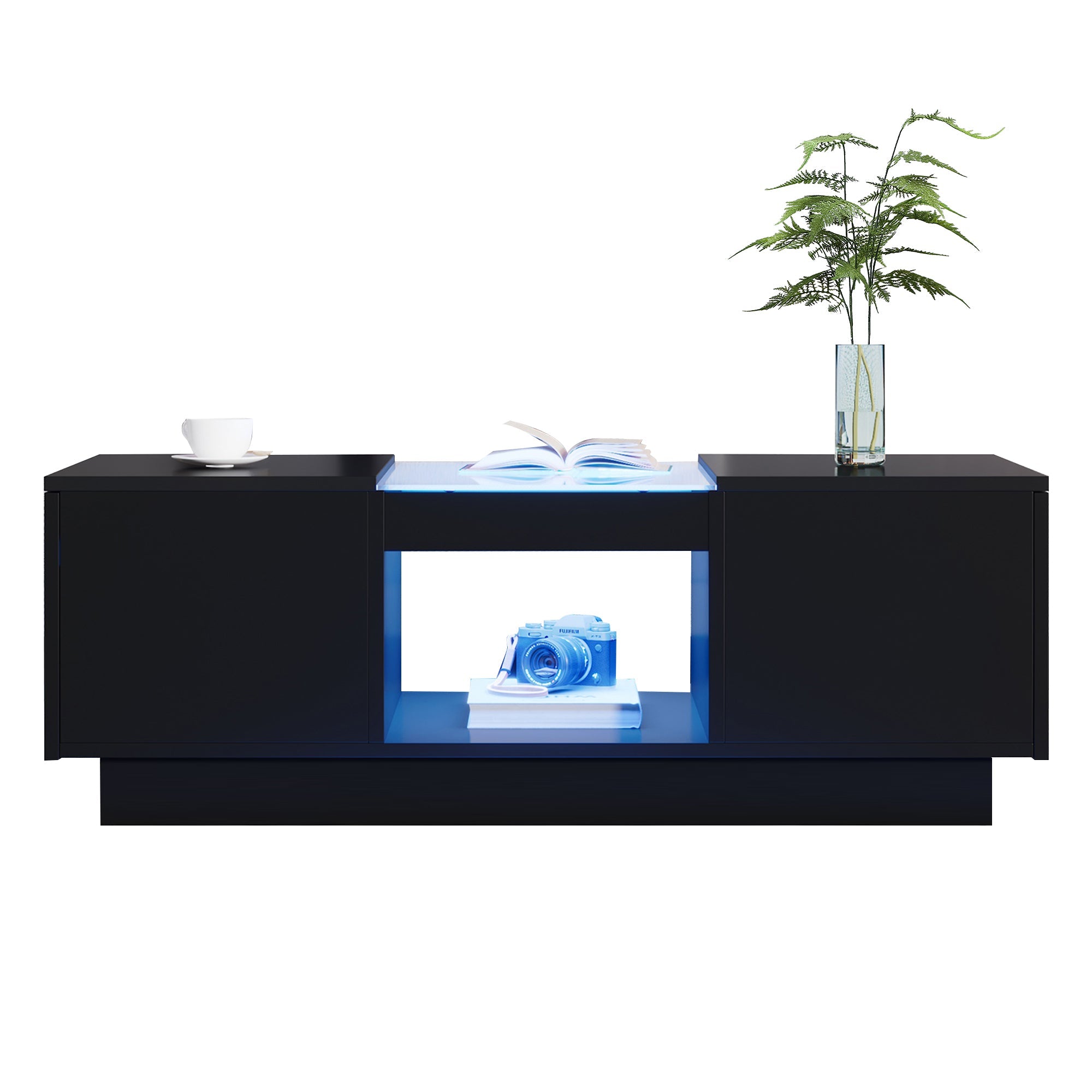 Logidon Zwarte salontafel 100x50x35,5 cm glaspanelen LED