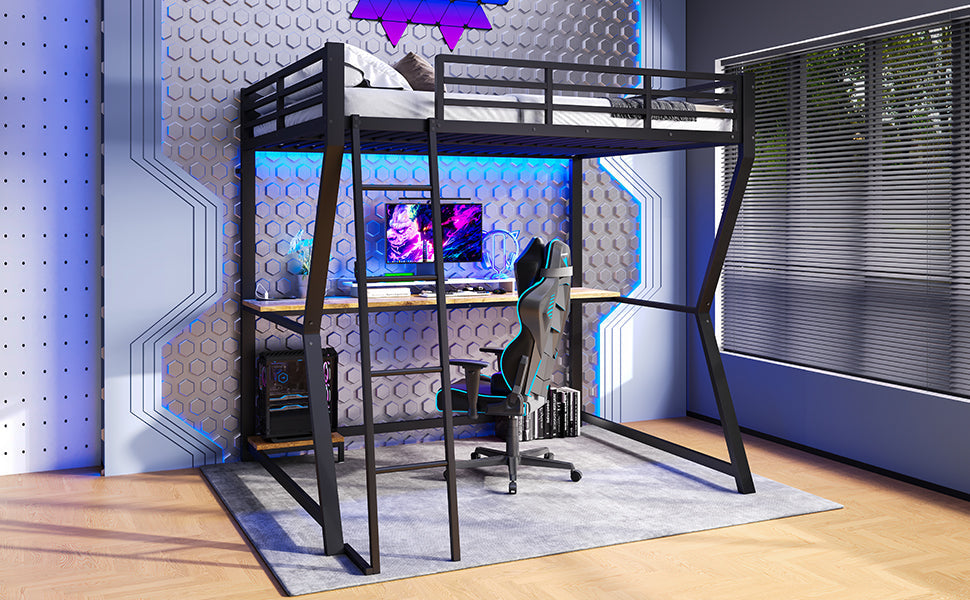 Logidon loft bed 140x200 cm with LED lighting and desk