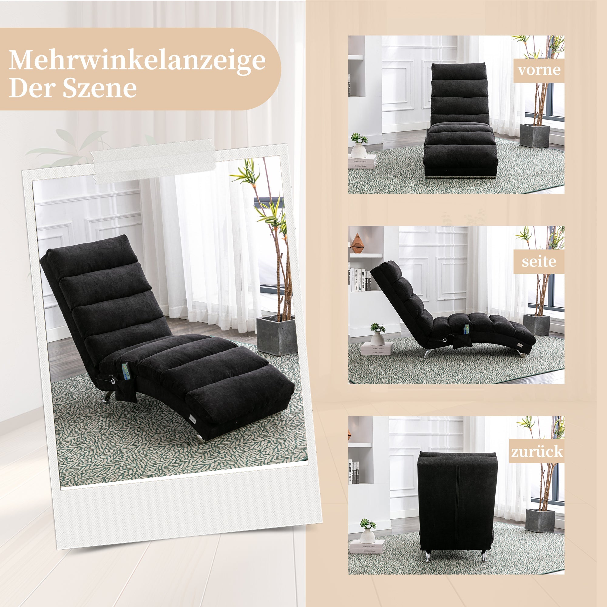 Logidon Elektrische Massage Chaise Longue Zwart met Afstandsbediening
