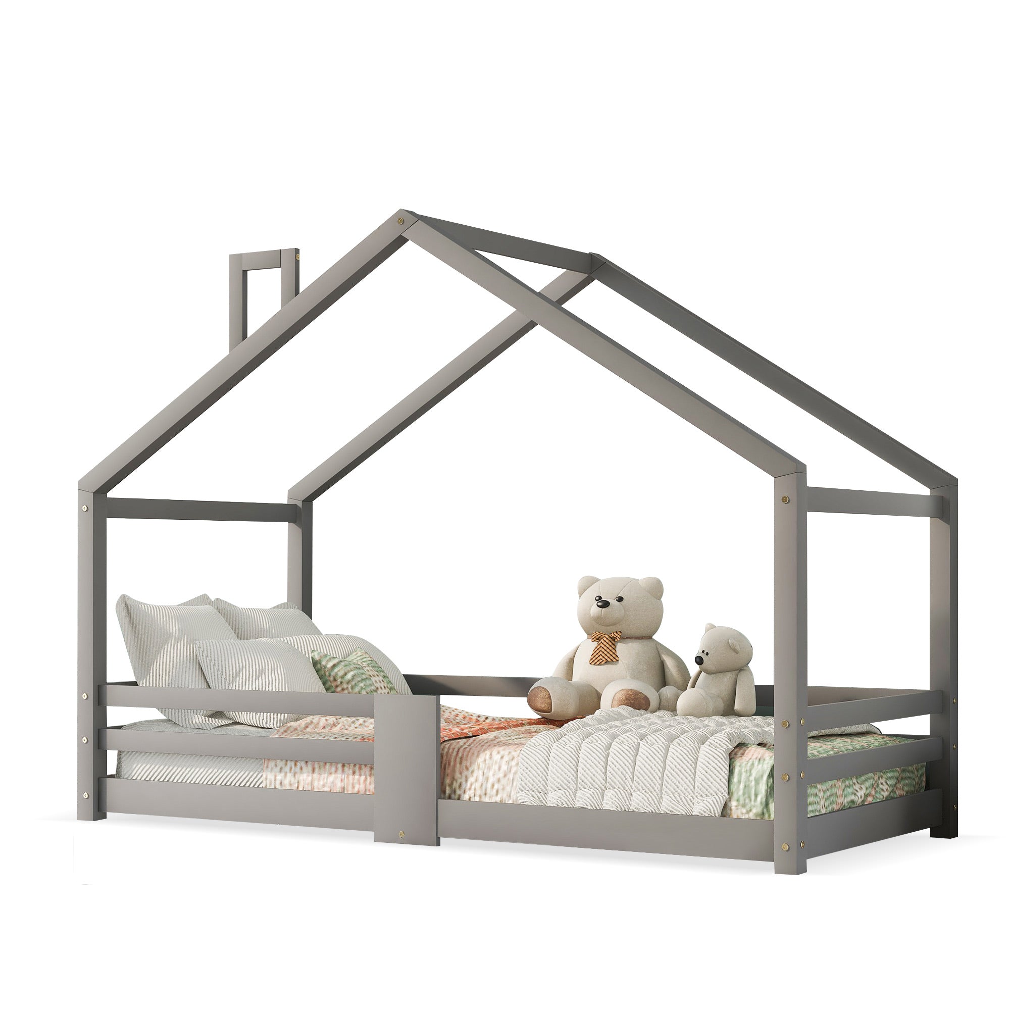 Logidon kinderbed huisbed met schouw grijs 90x200 cm