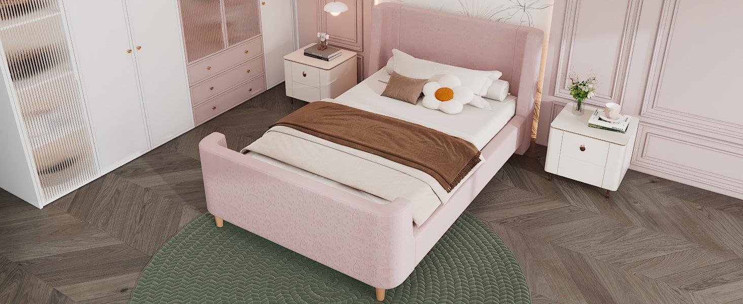 Logidon kinderbed gestoffeerd bed 90x200 roze fluweel sleebed Kosmos