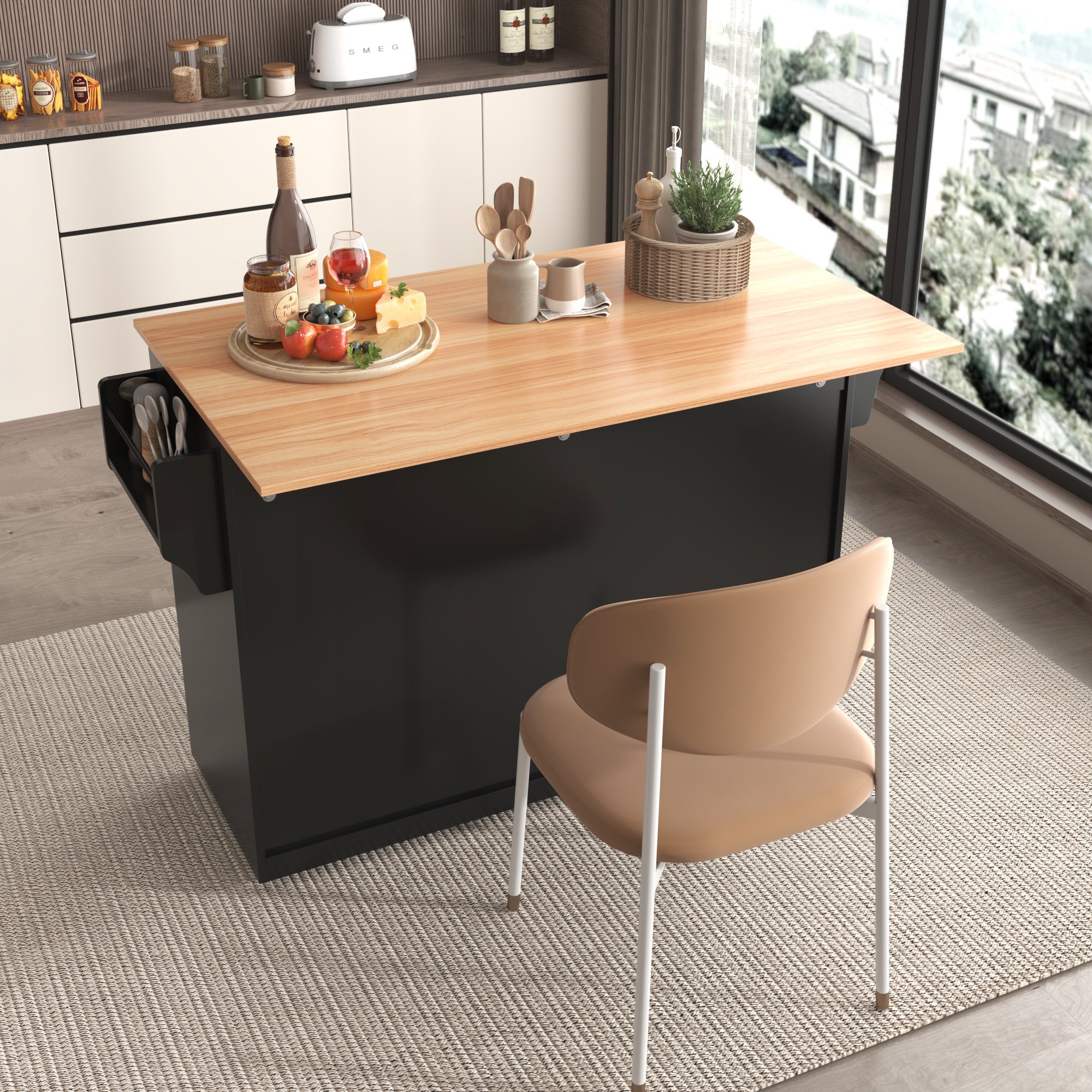 Logidon serving trolley with folding table top black 120x46x91 cm