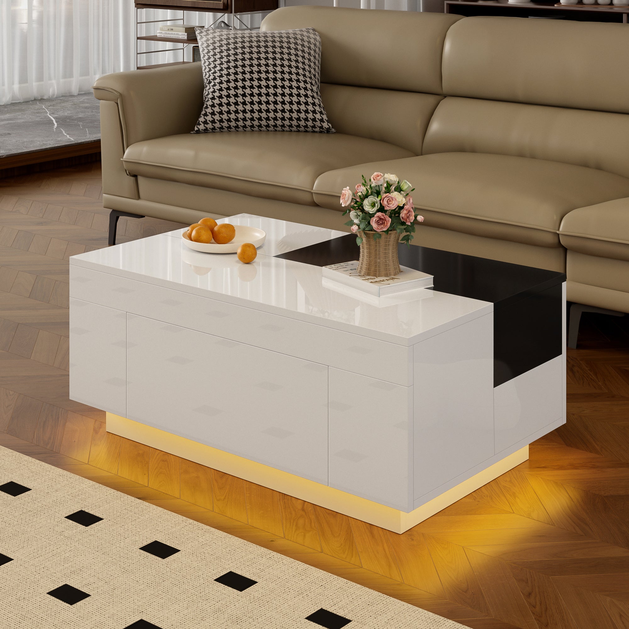 Logidon hoogglans salontafel met LED verlichting uitschuifbaar 80x50 wit