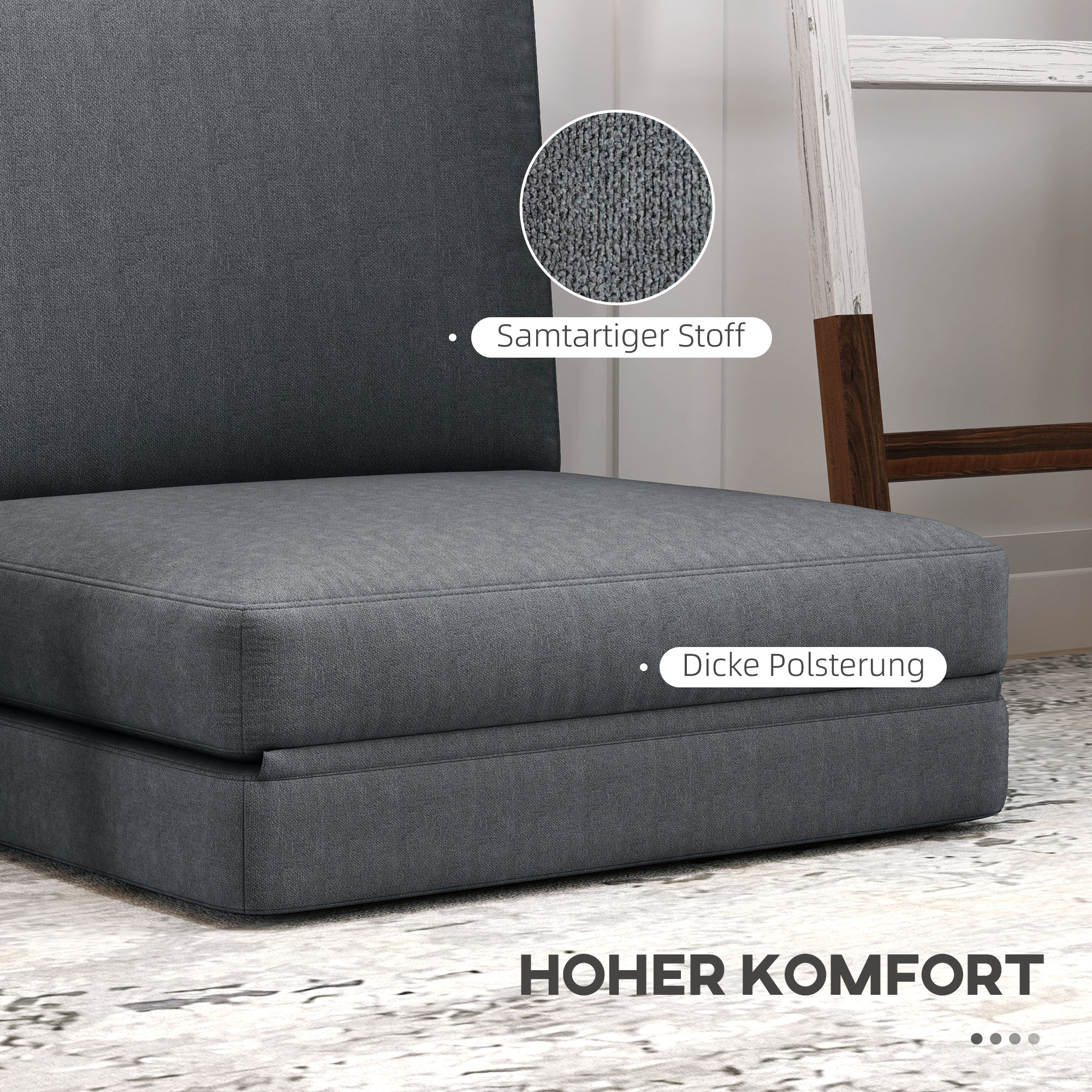 Logidon vloerbank 3-in-1 opklapbare slaapbank fluweellook donkergrijs