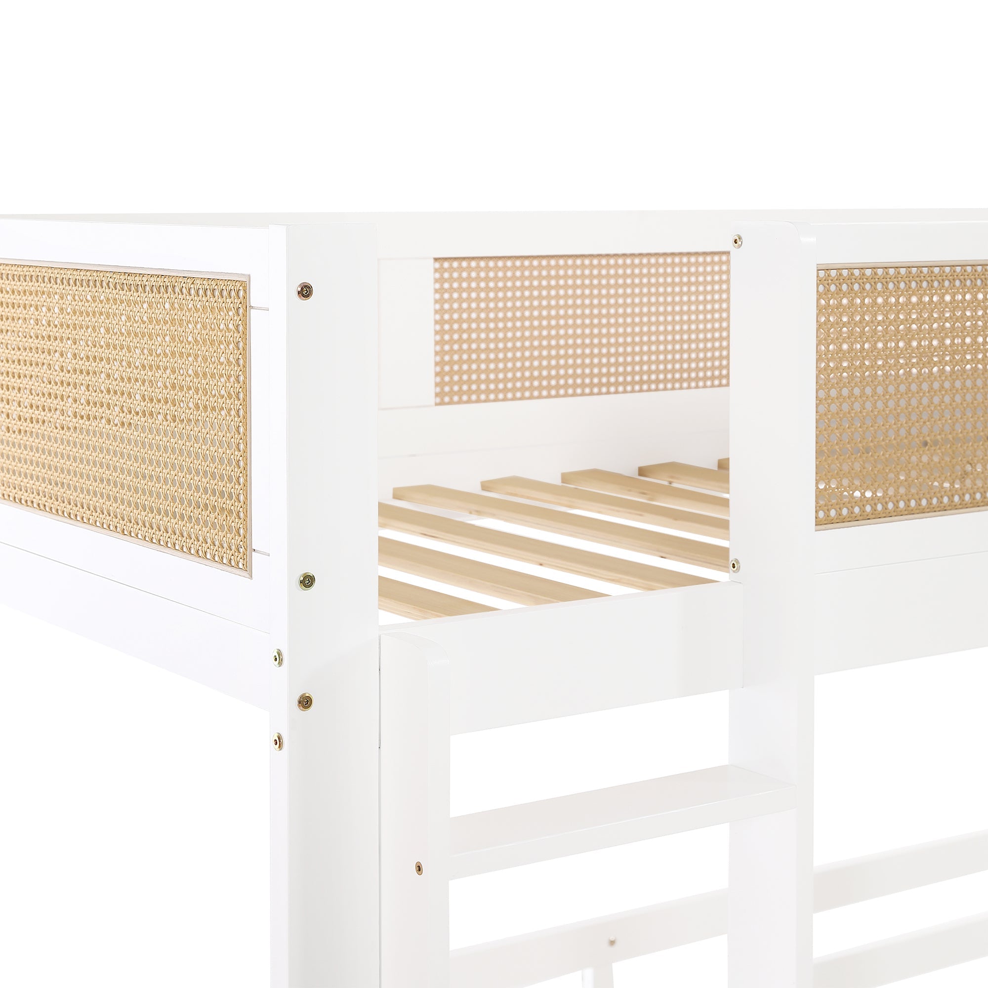 Logidon stapelbed 90x200 cm wit met rotan hekwerk drie lades