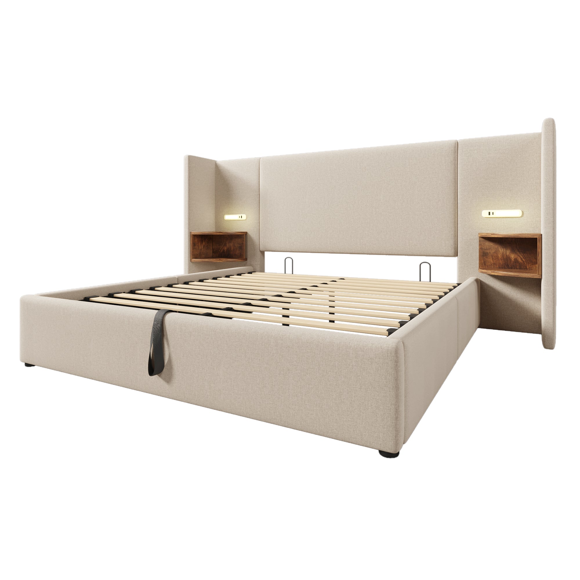 Logidon upholstered bed 160x200 beige with USB C charging function