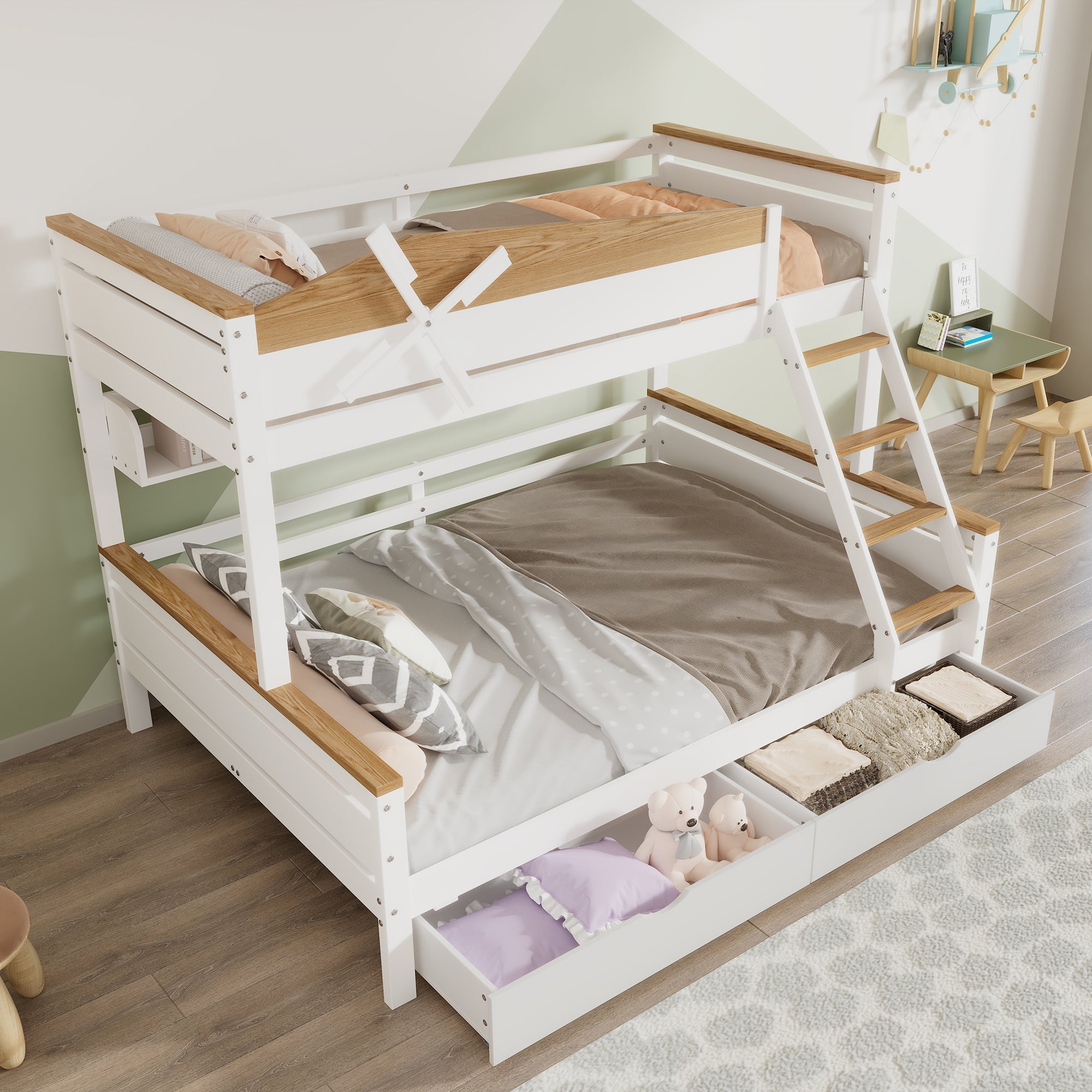 Logidon Stapelbed Met Molen Wit Naturel 90x200 cm en 140x200 cm