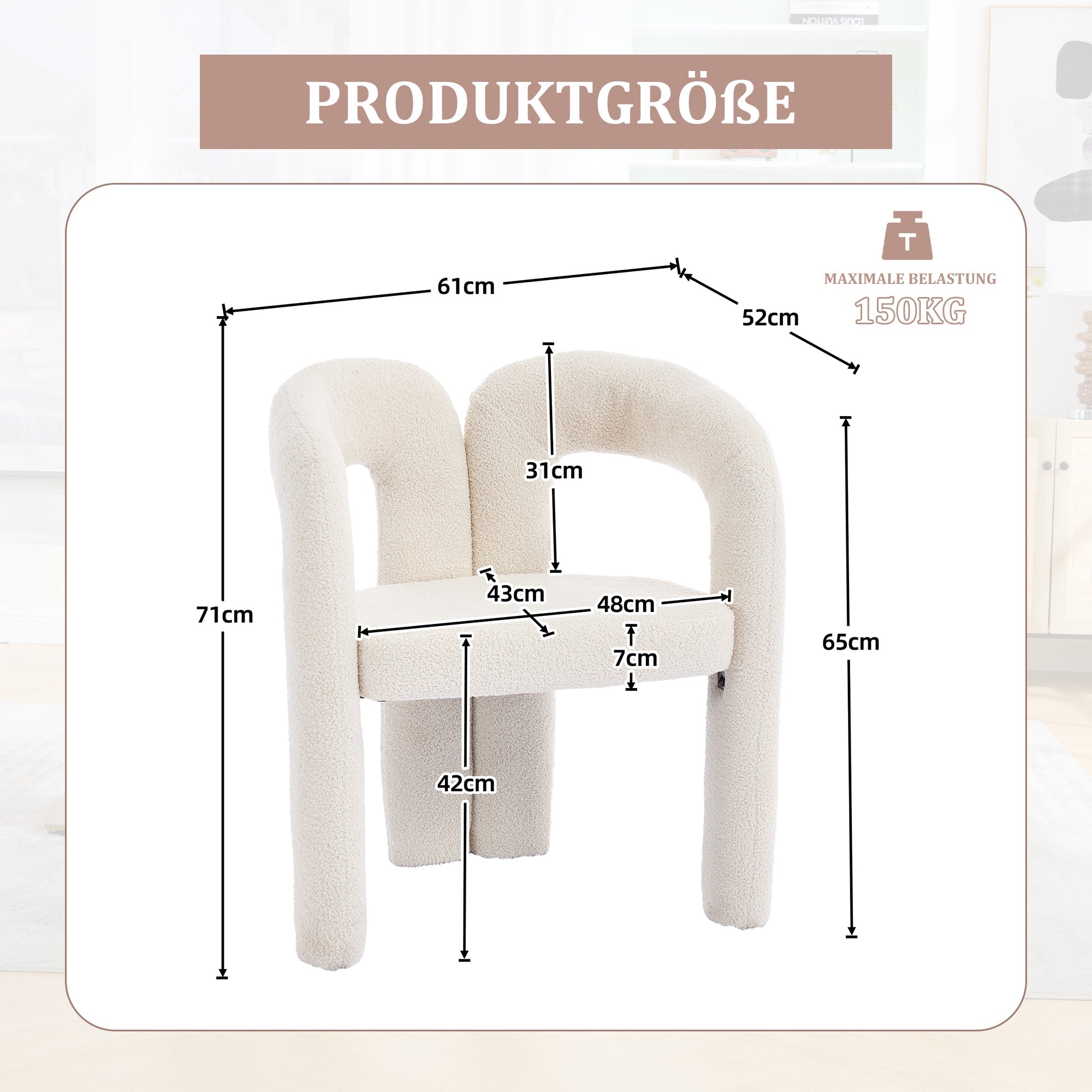 Logidon Premium Ergonomische Fauteuil Teddy Fluweel Beige Set 2