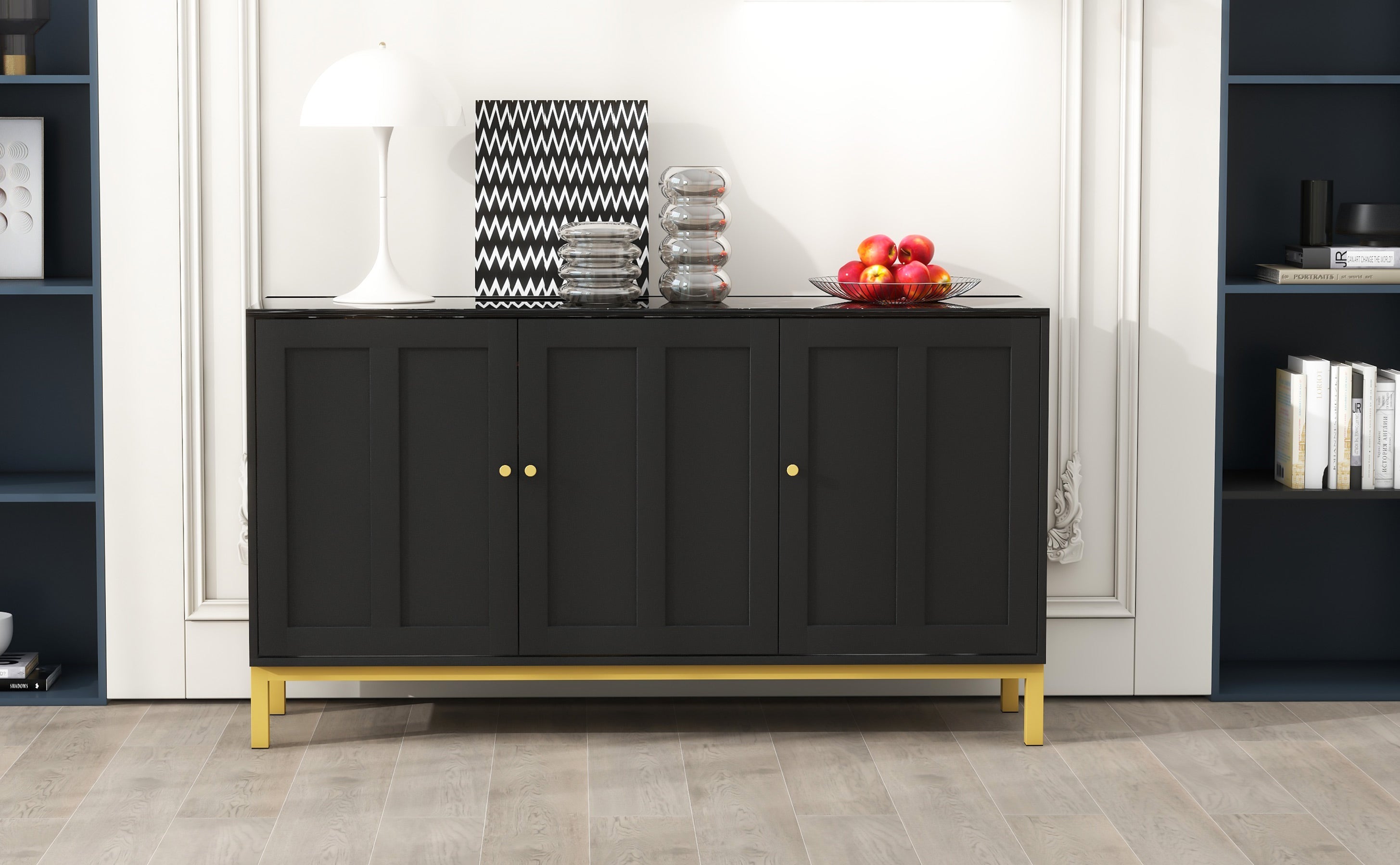 Logidon dressoir 3 deuren zwart MDF met marmerlook 140x40x78