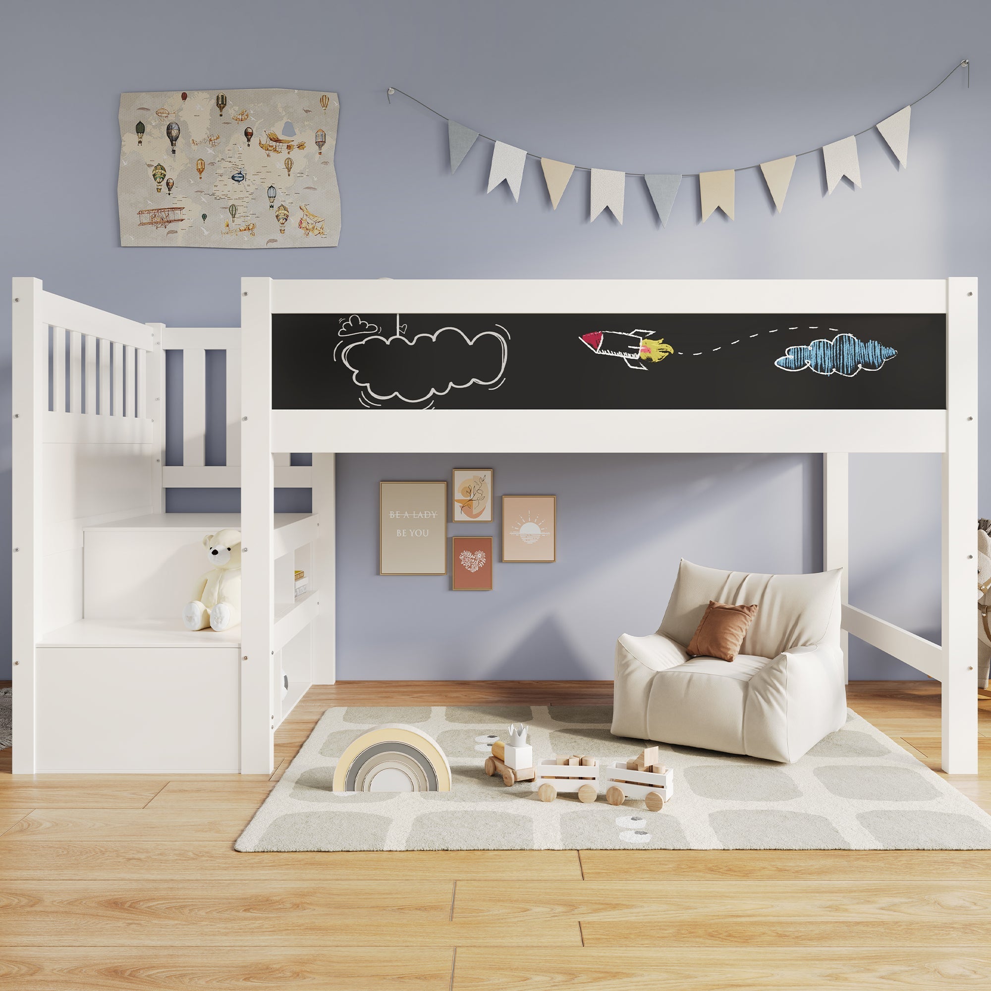 Logidon hoogslaper 90x200 kinderbed met whiteboard wit