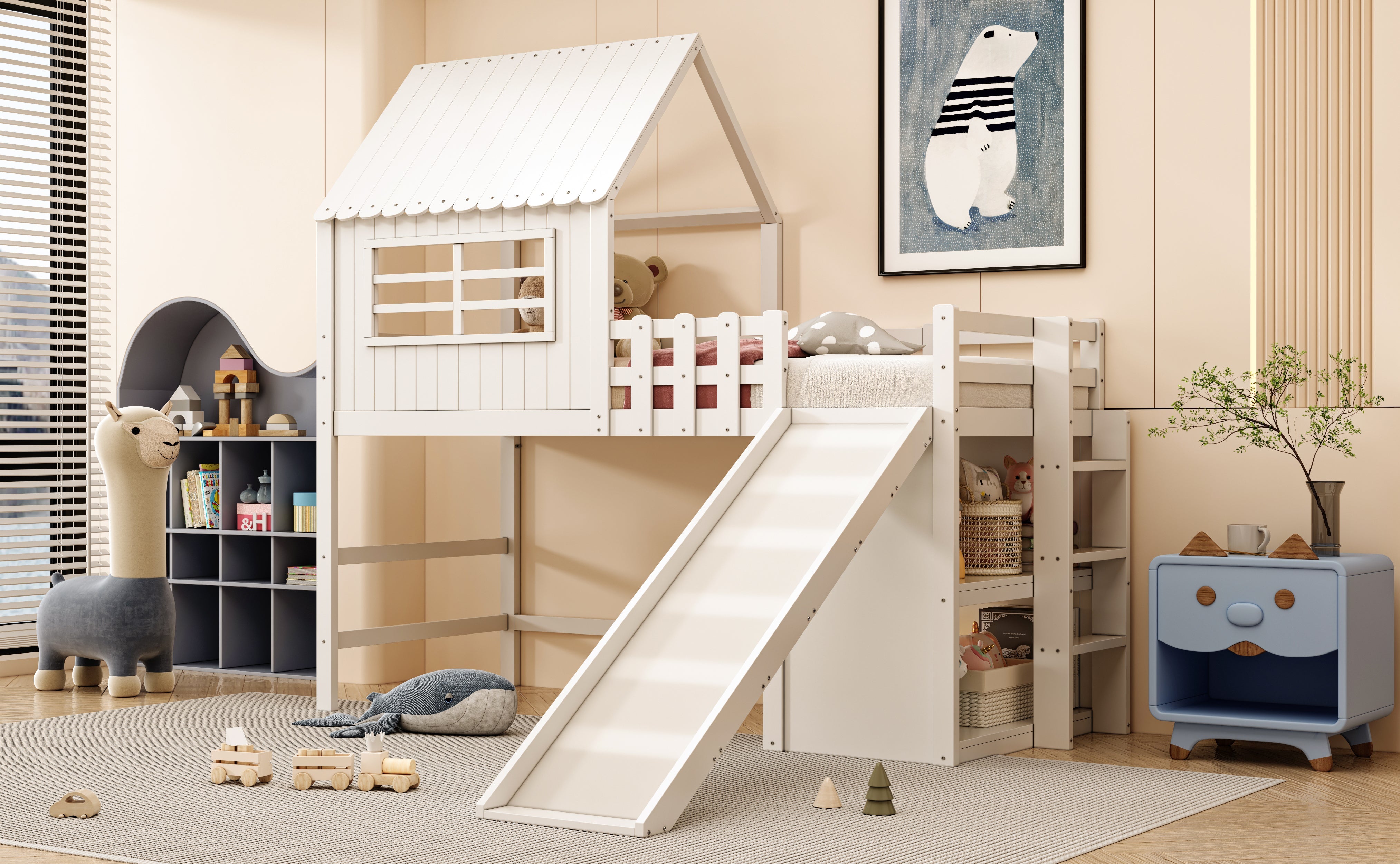 Logidon kinderbed 90x200 wit hoogslaper met ladderglijbaan