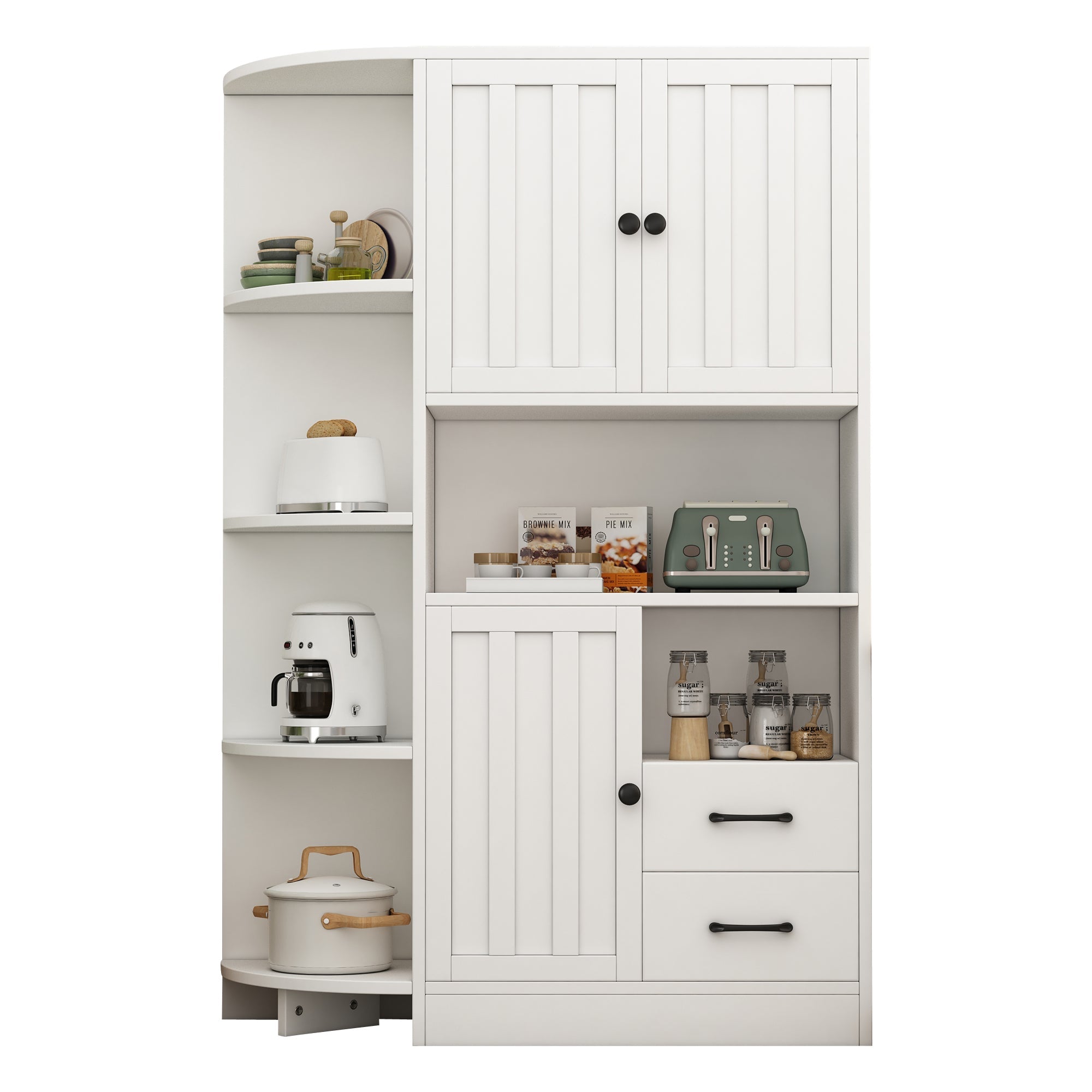 Logidon corner cabinet white 104x35x155 cm display cabinet 3 doors 2 drawers