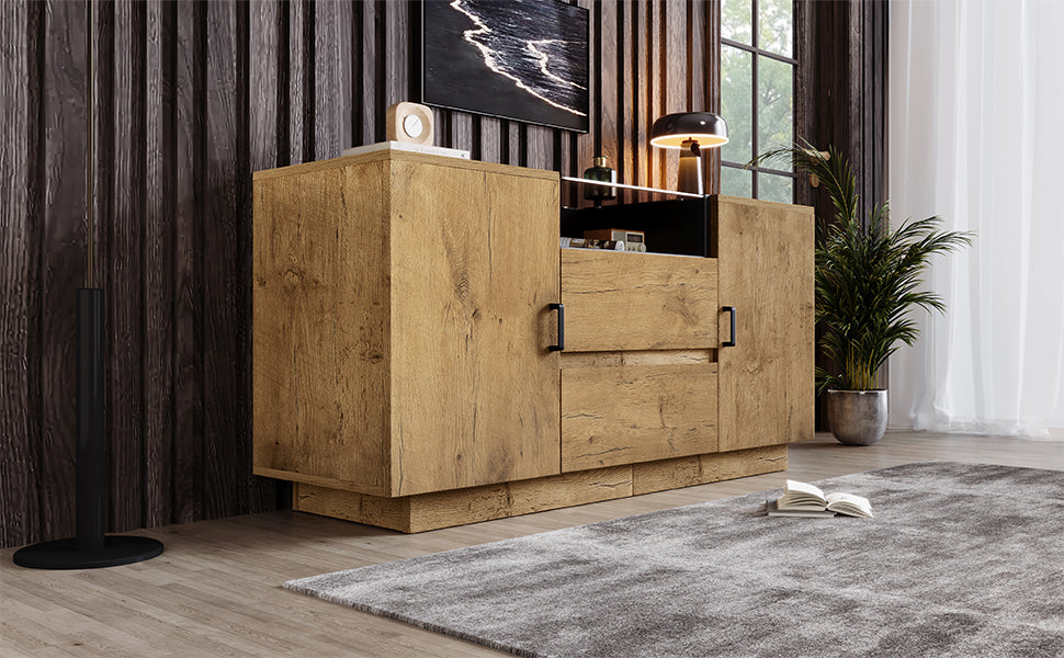 Logidon oak look chest of drawers sideboard 2 drawers 2 cupboards H70