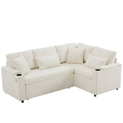 Logidon L-vorm hoekbank beige slaapbank opbergruimte USB-oplaadpoort