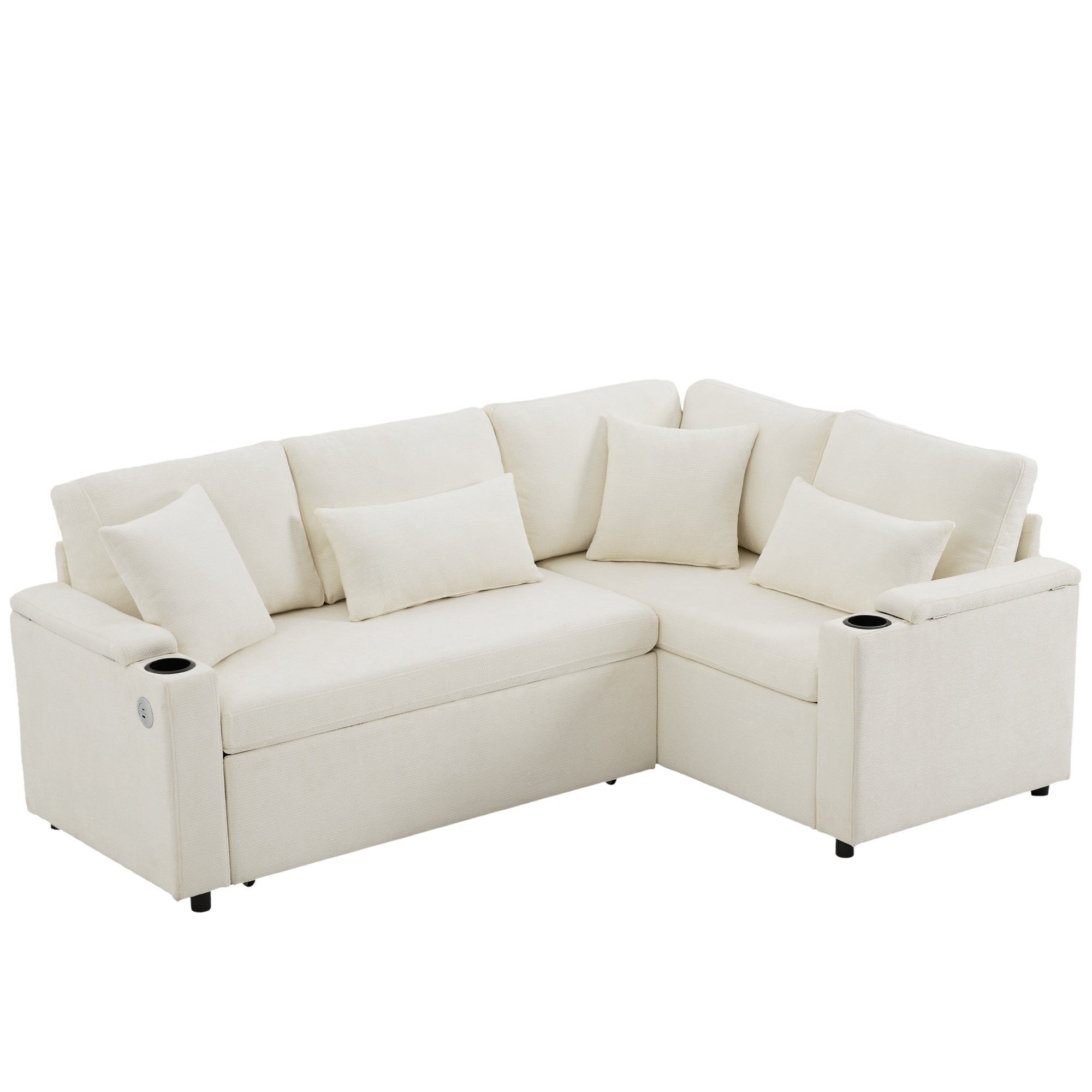 Logidon L-vorm hoekbank beige slaapbank opbergruimte USB-oplaadpoort