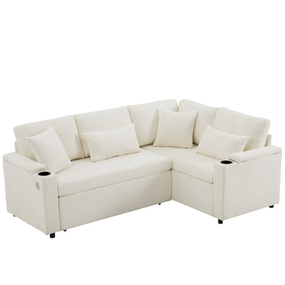 Logidon L-vorm hoekbank beige slaapbank opbergruimte USB-oplaadpoort