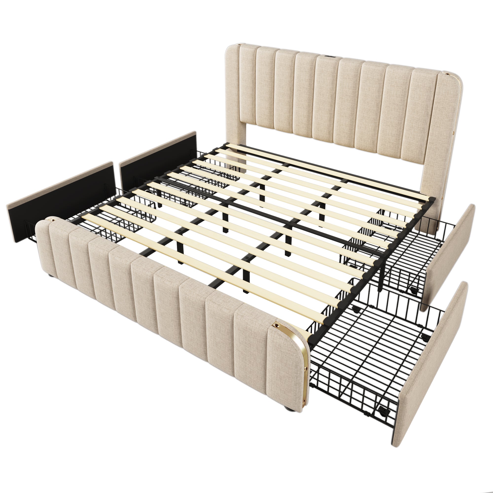 Logidon upholstered bed beige linen with USB Type C charging function 180x200 cm