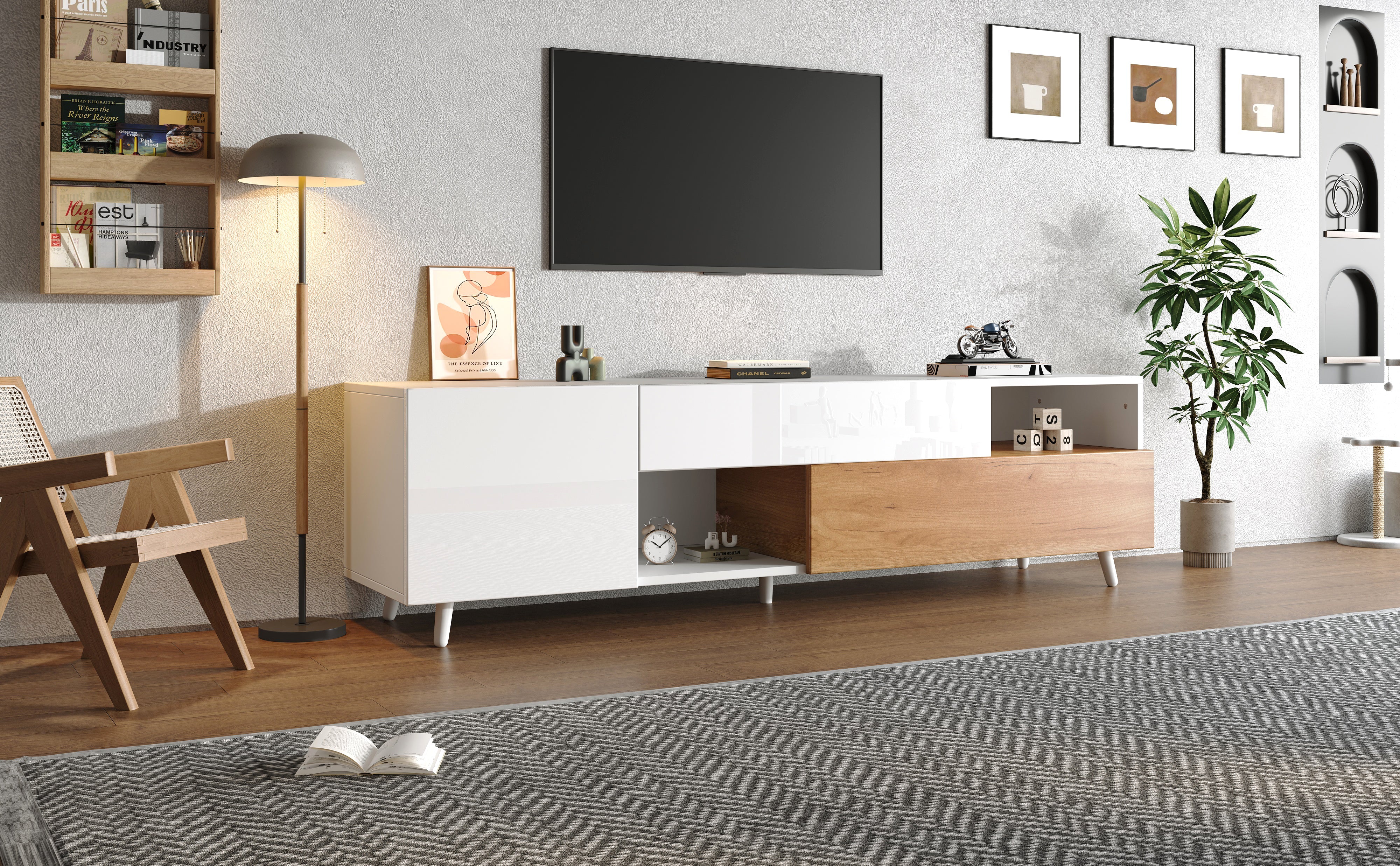 Logidon TV-meubel 180x38x50 cm witte houtlook deur en lade
