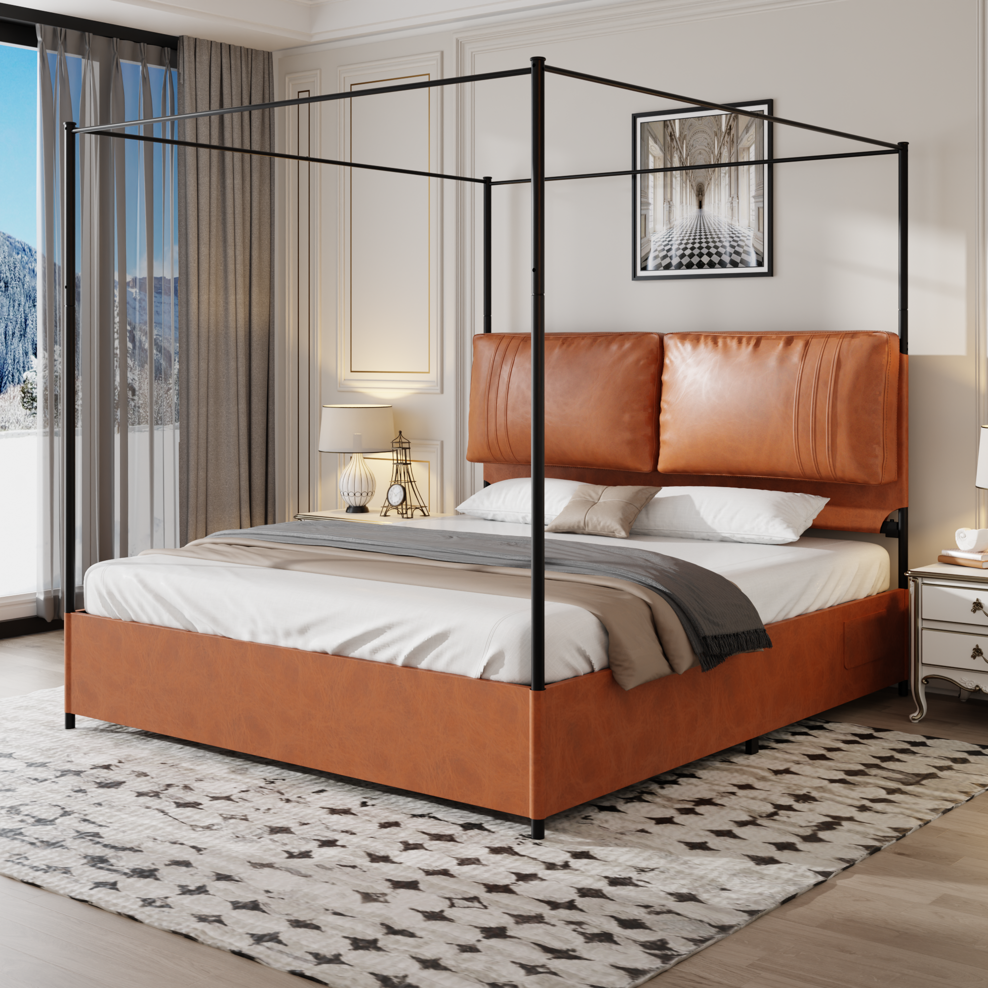 Logidon Luxe Hemelbed 180x200 Bruin met PU-lederen kussen