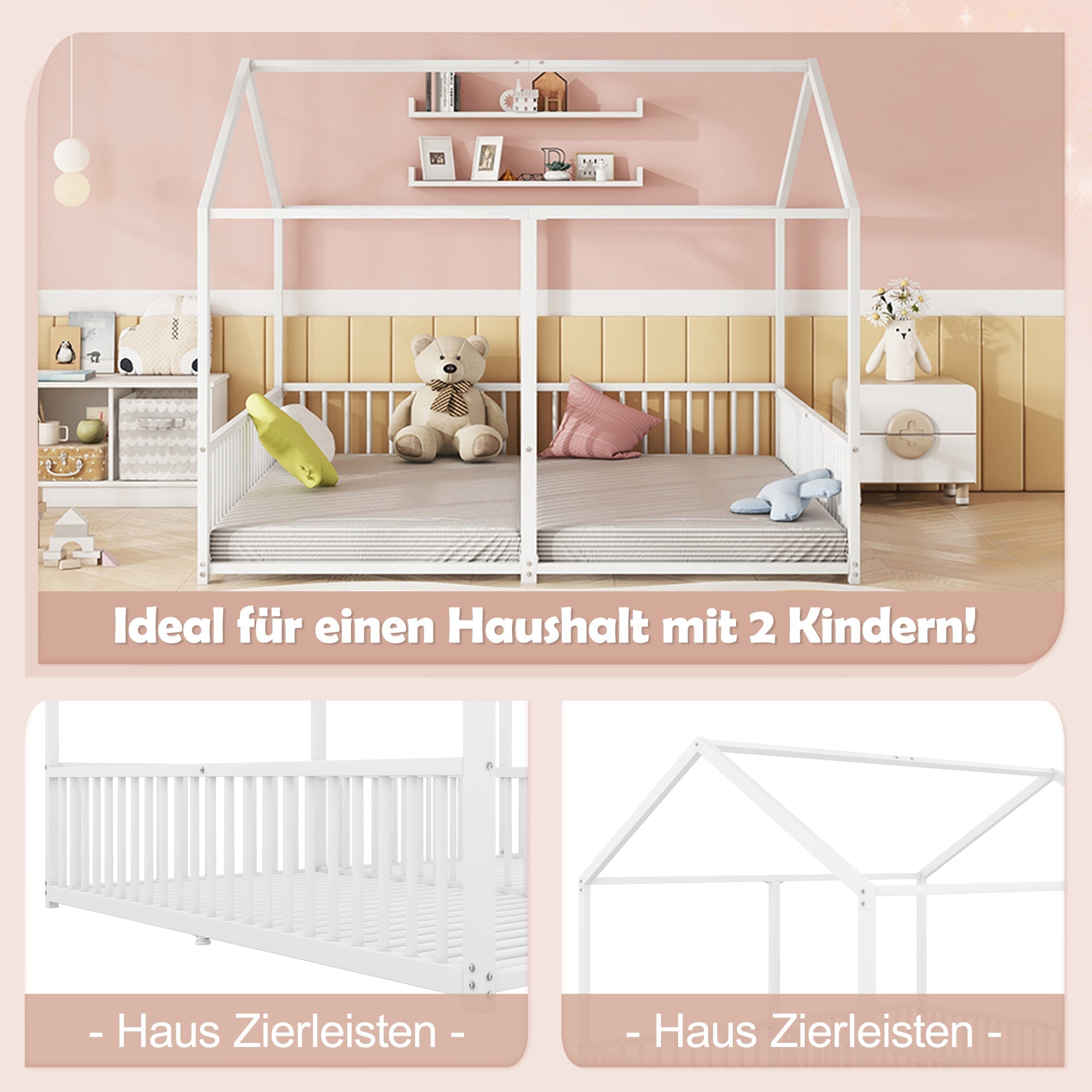 Logidon metalen bed kinderbed 90x200 cm huisvorm wit