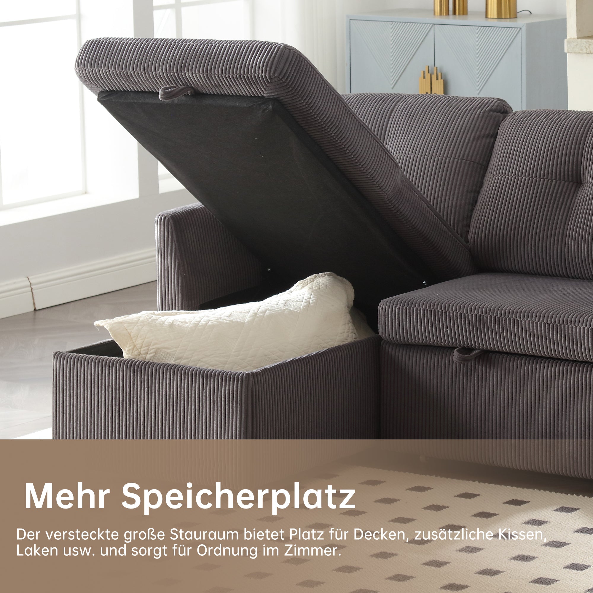 Logidon Sofa Bed With Storage Space Dark Gray Modular Corner Sofa