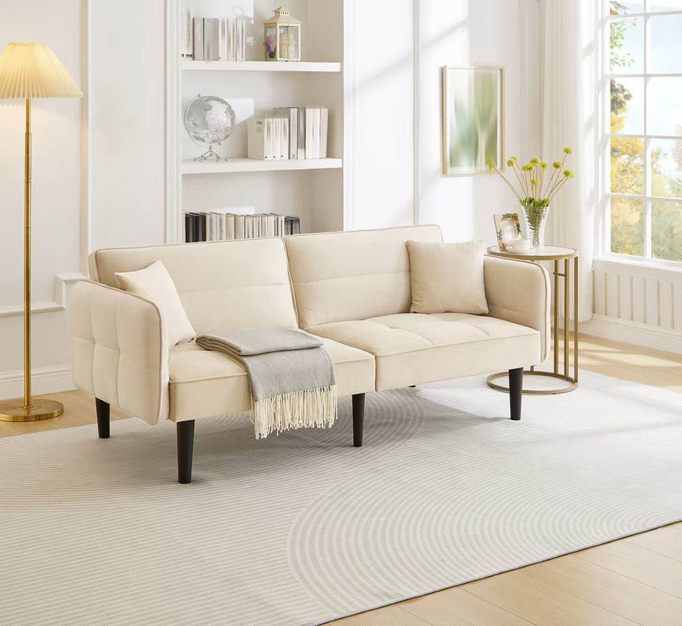 Logidon 2-in-1 slaapbank beige fluwelen hoes verstelbare tweezits