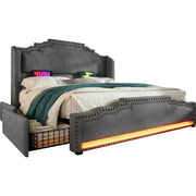 Logidon gestoffeerd bed 140x200 fluweelgrijs met 4 oplaad-LED-lampjes USB C