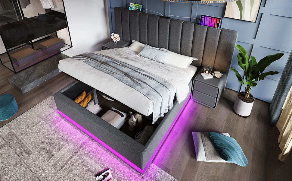 Logidon gestoffeerd bed 160x200 grijs met opbergruimte LED app bediening