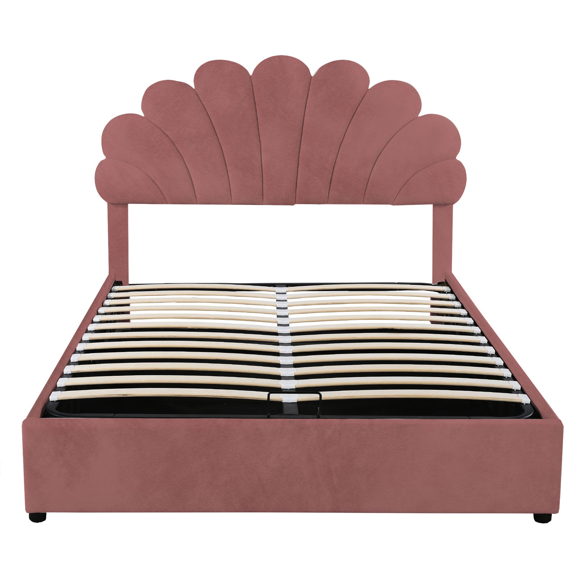 Logidon upholstered bed 140x200 pink with floral headboard and storage space