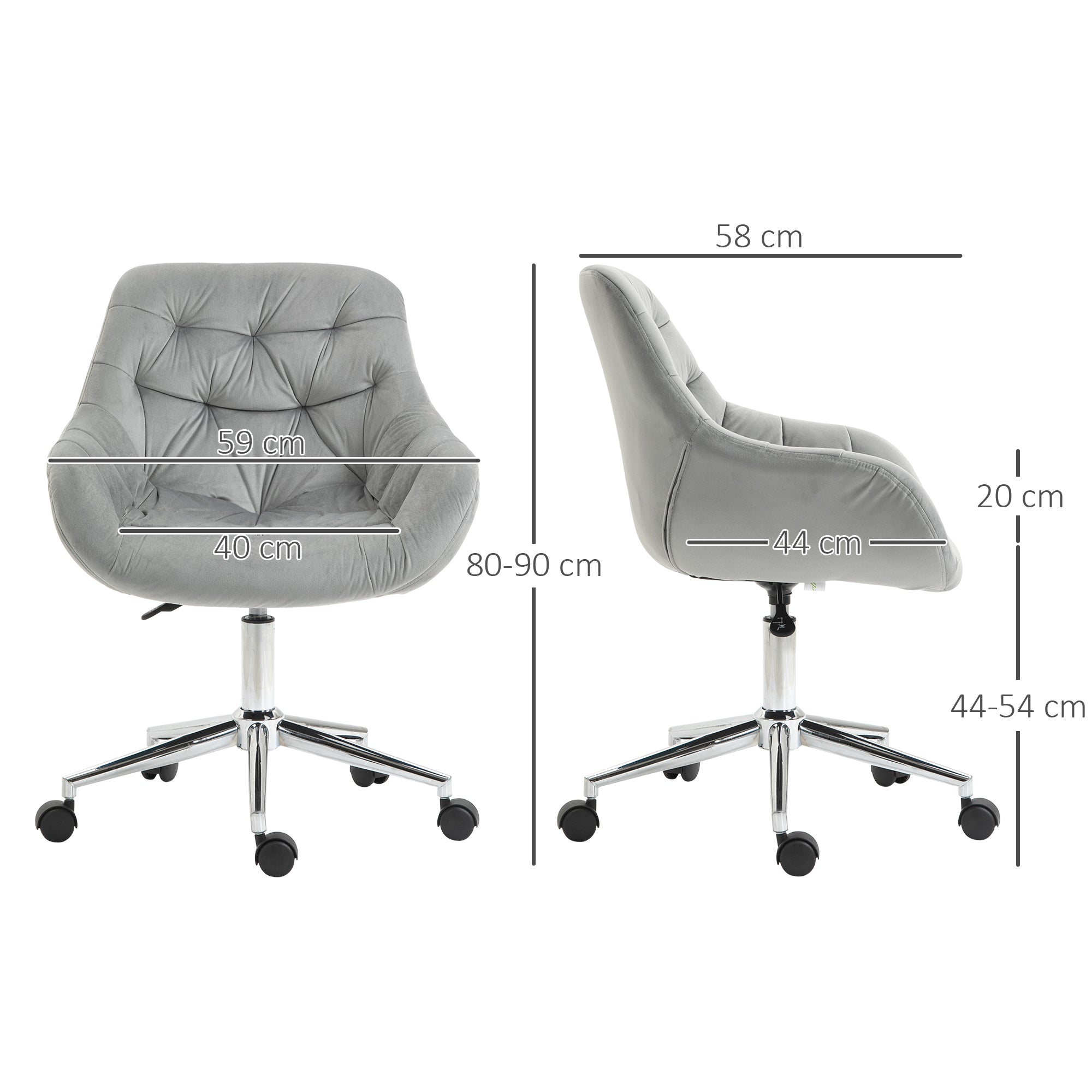 Logidon Vinsetto bureaustoel grijs fluweellook ergonomisch tot 120 kg