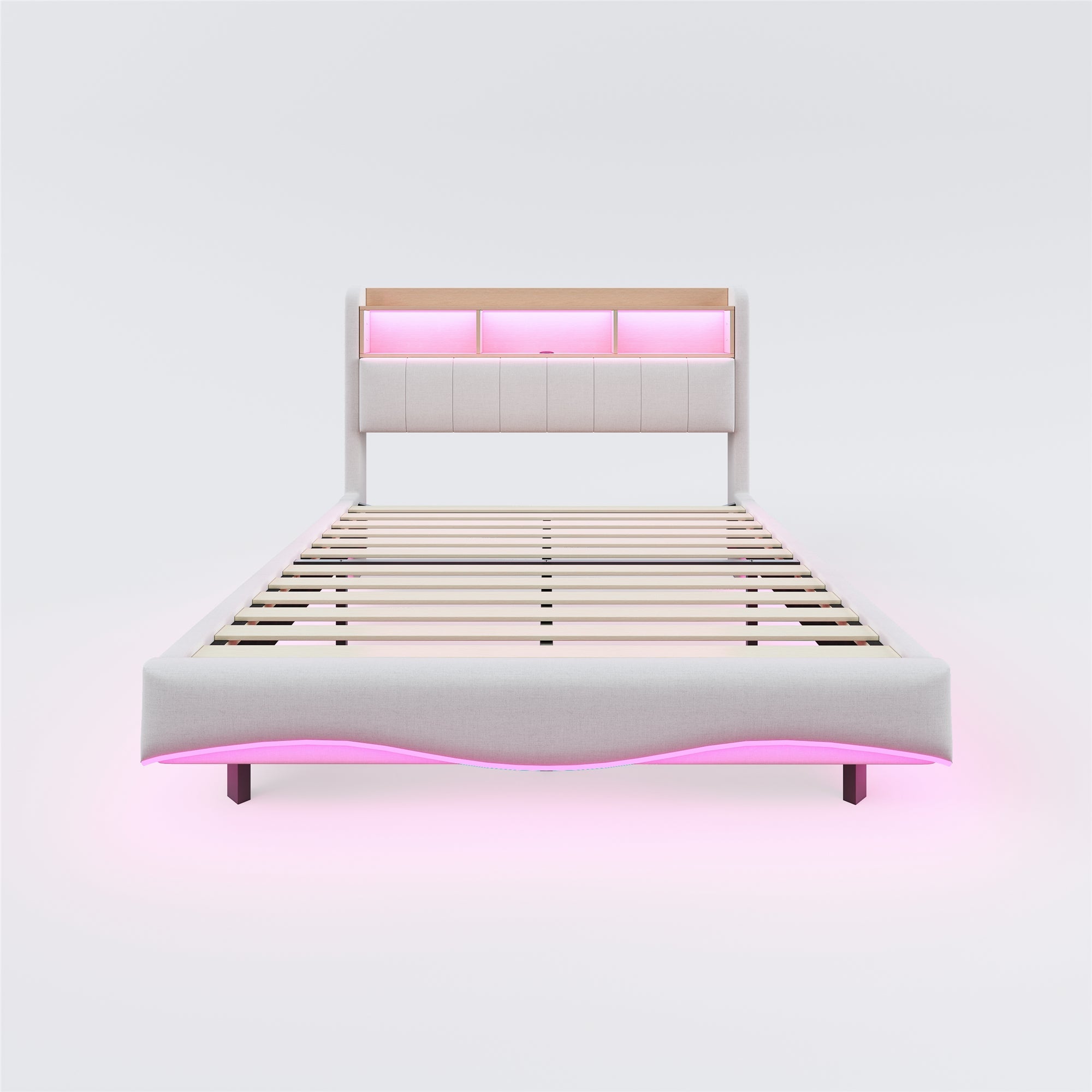 Logidon hangend gestoffeerd bed 160x200 beige met LED-licht USB C