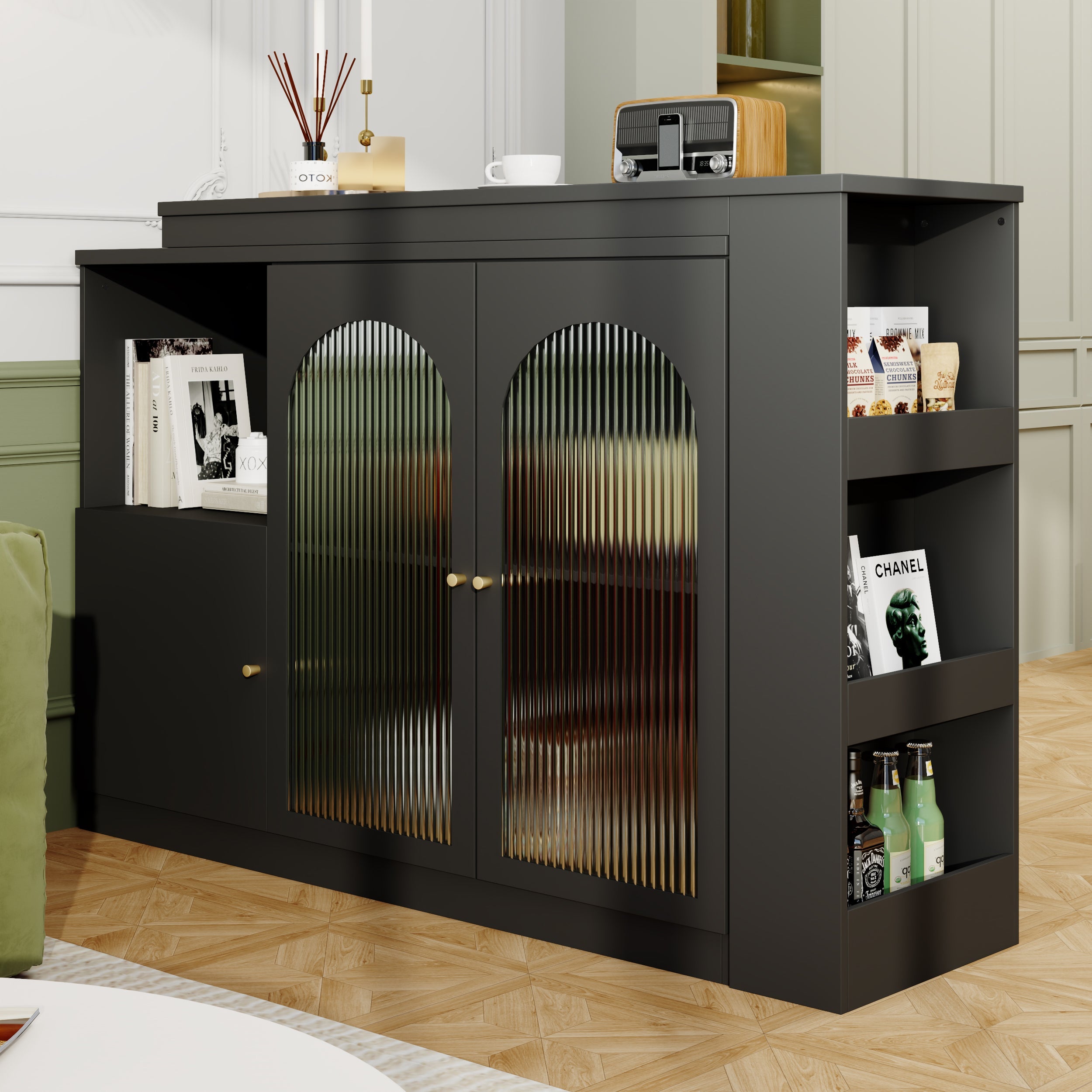 Logidon 360° Rotating Bar Table Black 120x40x97 cm Glass Doors