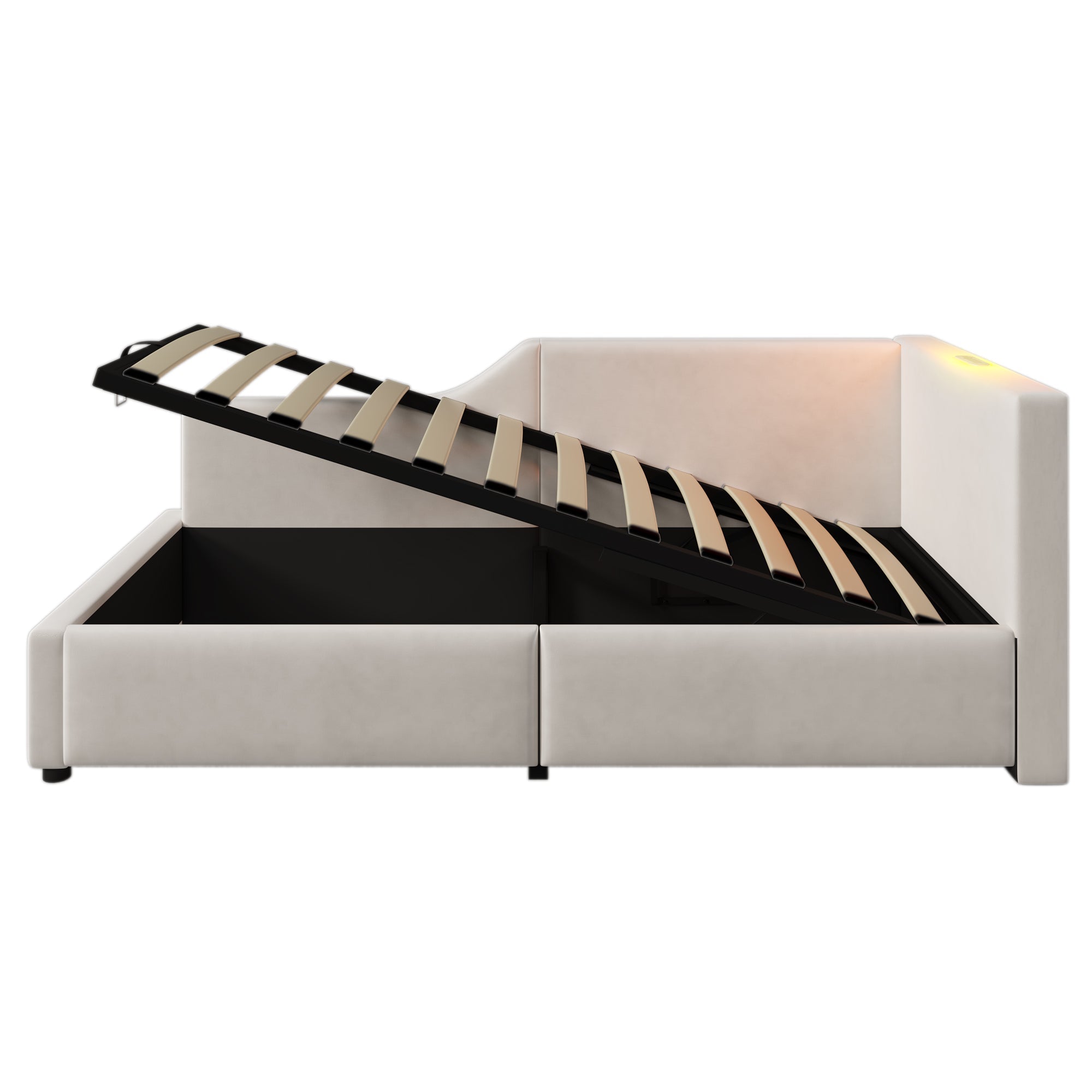Logidon fluwelen dagbed 90x190 beige met opbergruimte, USB-C, leeslampje