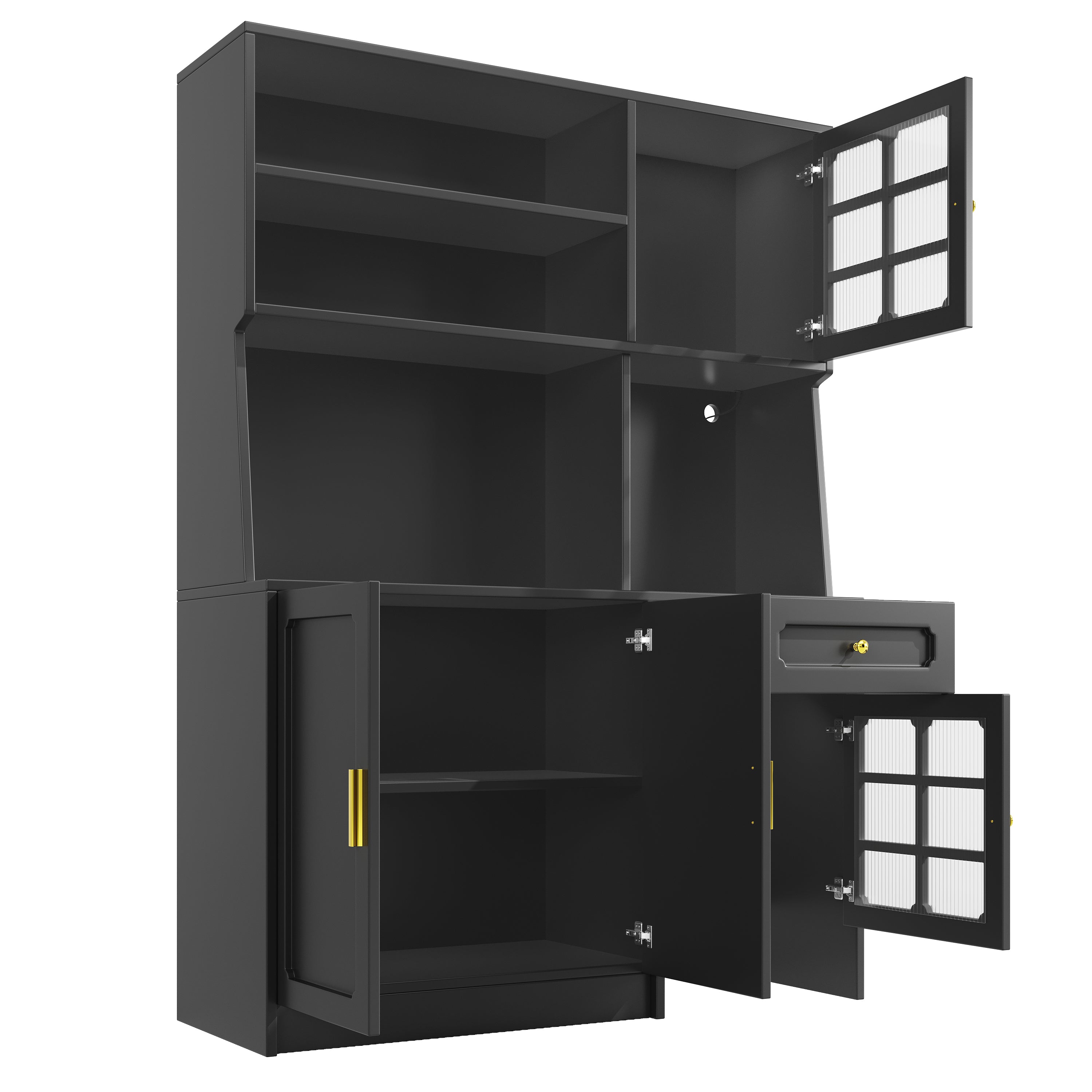 Logidon keukenkast 130x45x180 cm met glazen deuren en LED zwart