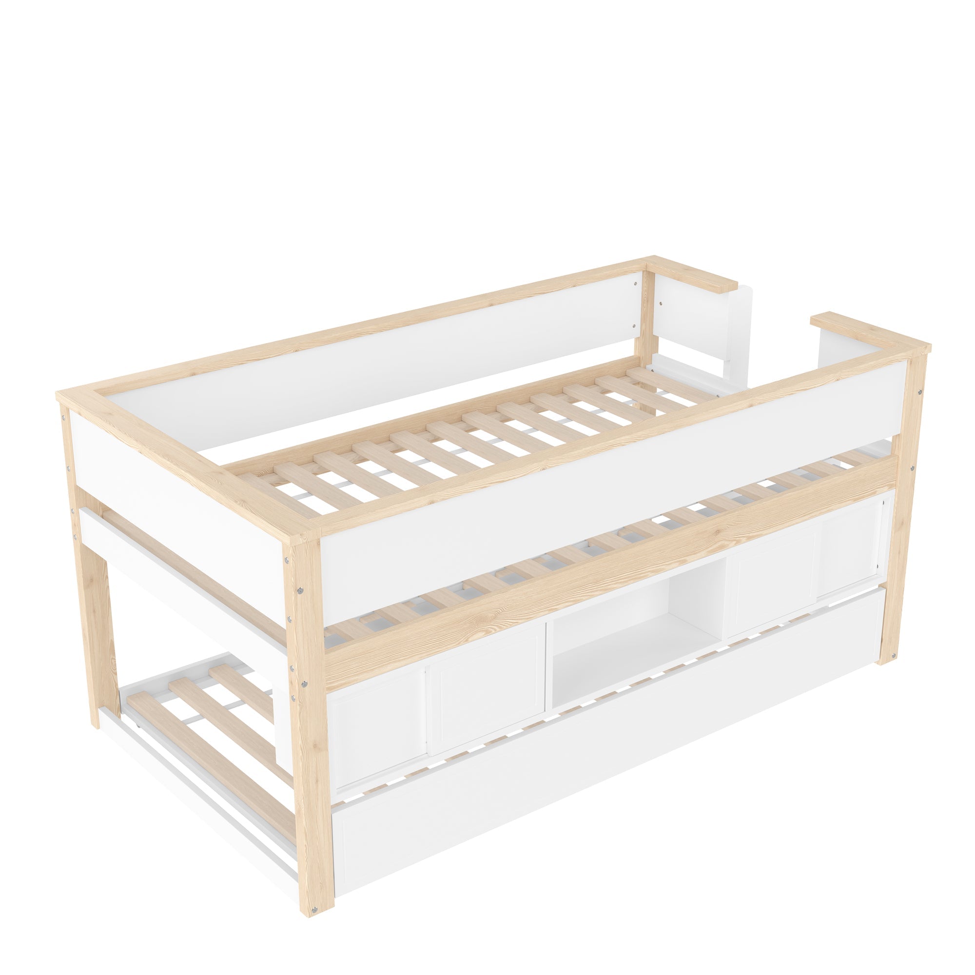 Logidon halfhoogsbed 90x200 wit naturel met onderschuifbed en opbergruimte