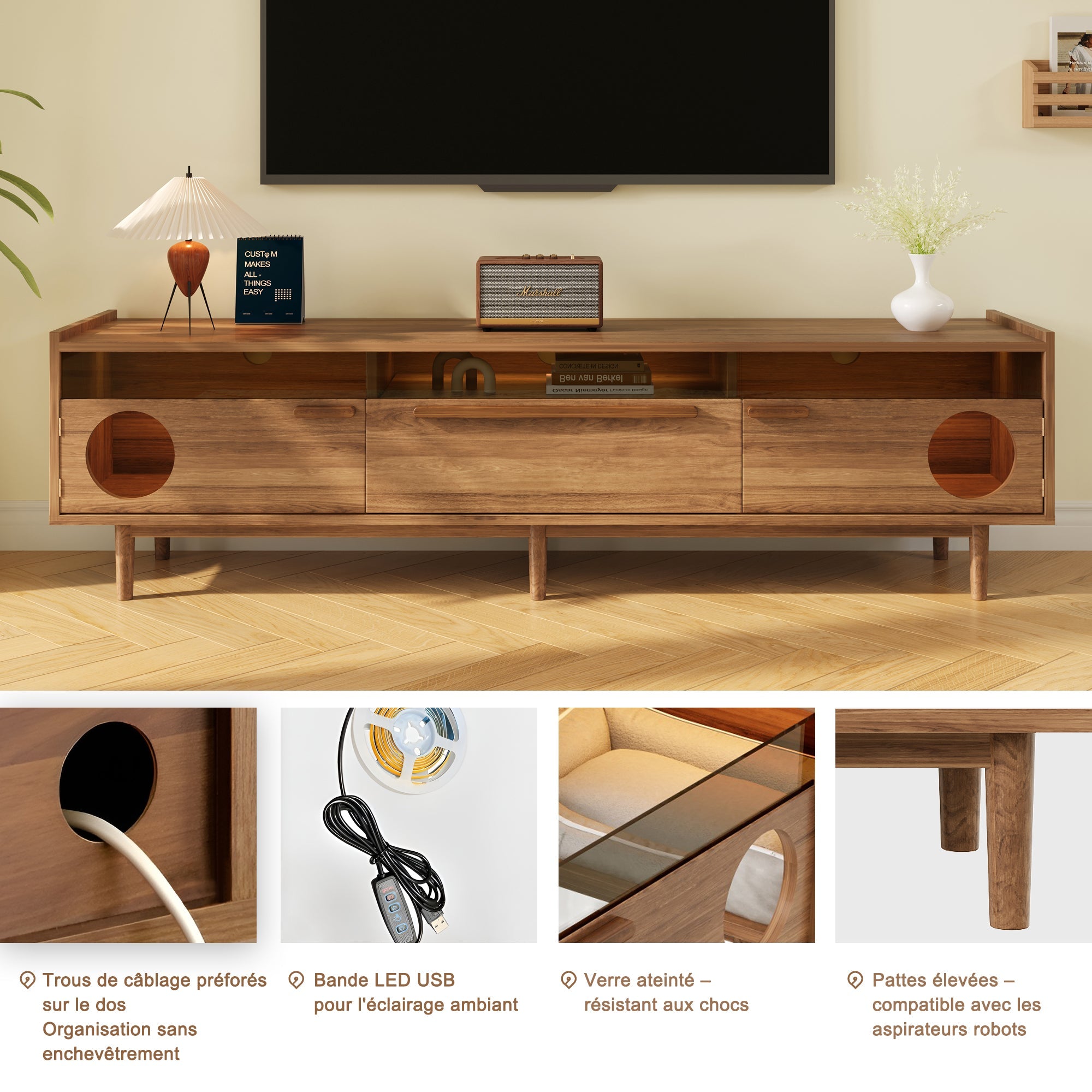 Logidon Modern TV-meubel met LED Kattentoilet Walnoot 180x40x50