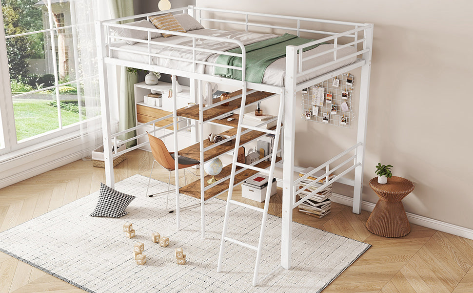 Logidon hoogslaper 90x200 cm wit met bureau en planken