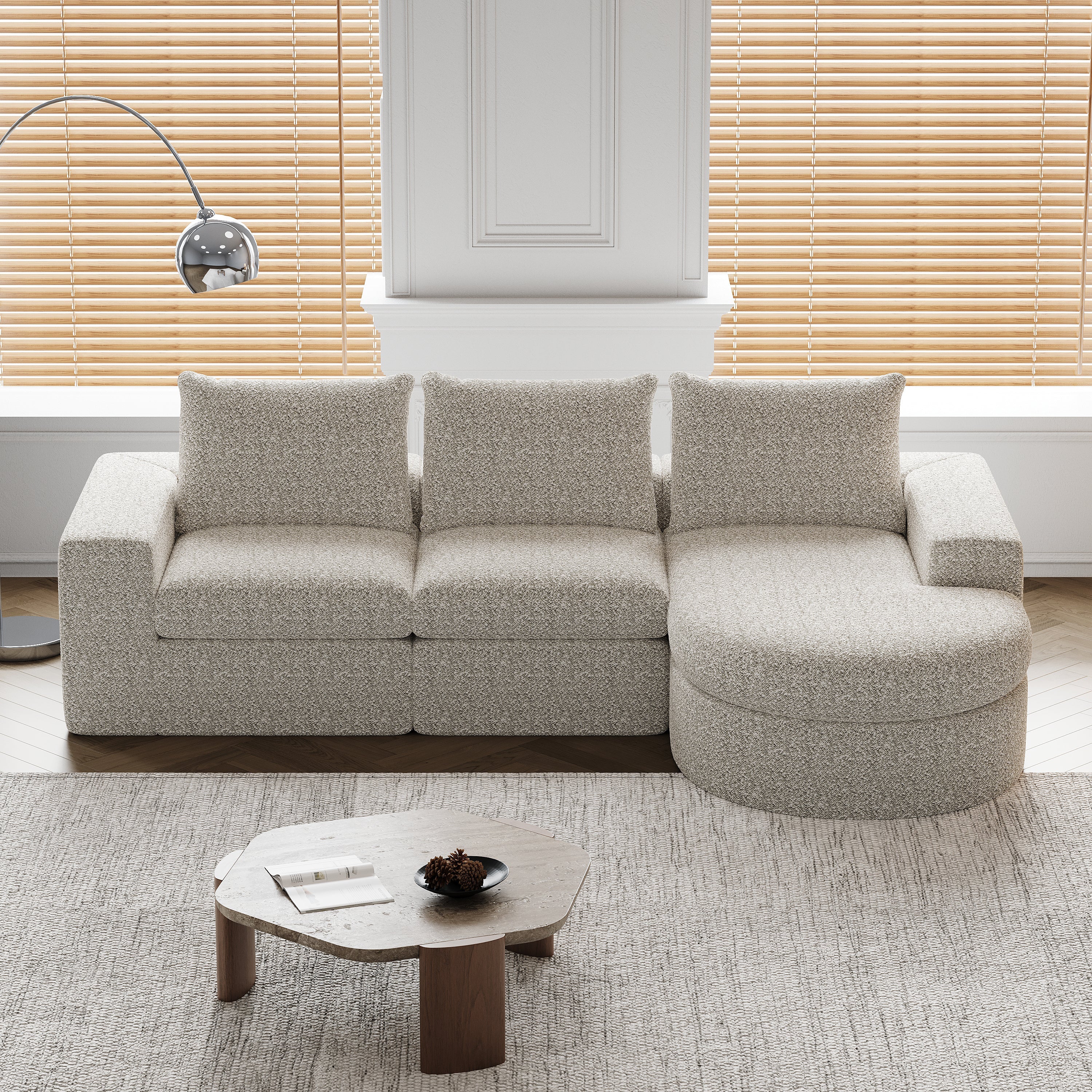 Logidon Modulair Chenille Sofa 3-zits Hoekbank Ligstoel Beige