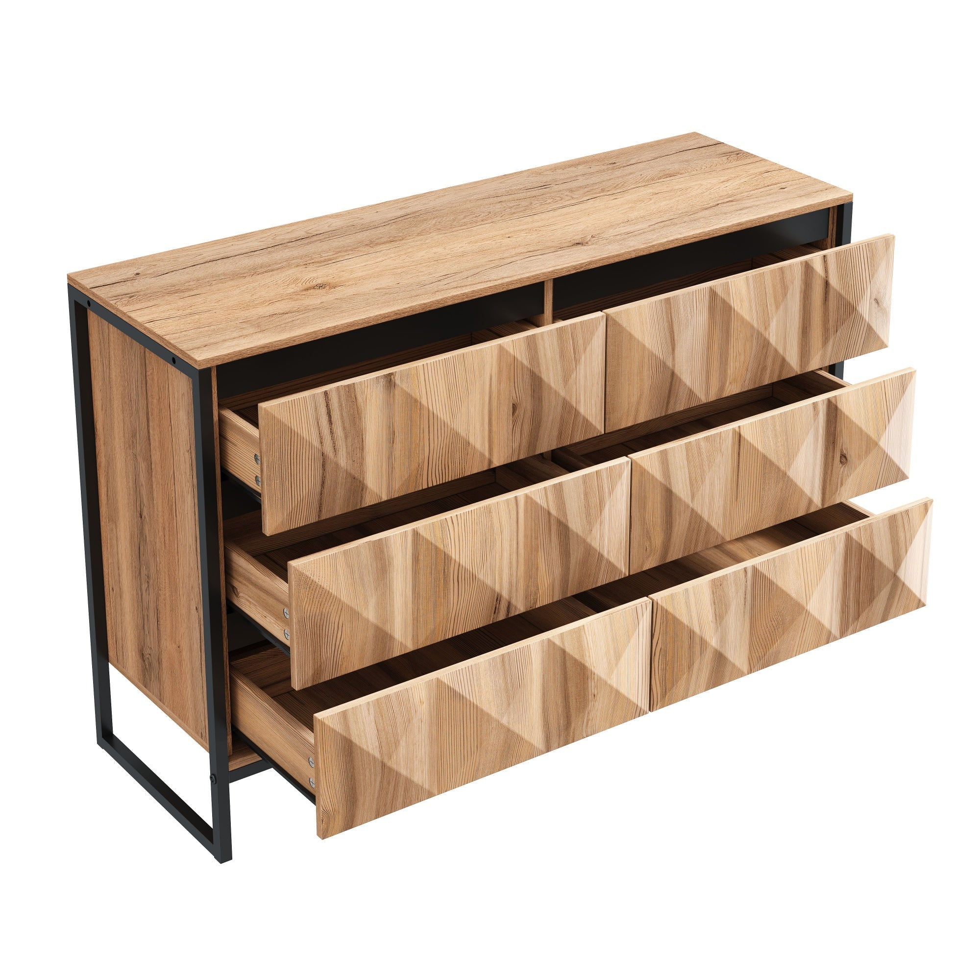 Logidon dressoir 120x40x80 zwart houtlook 6 lades
