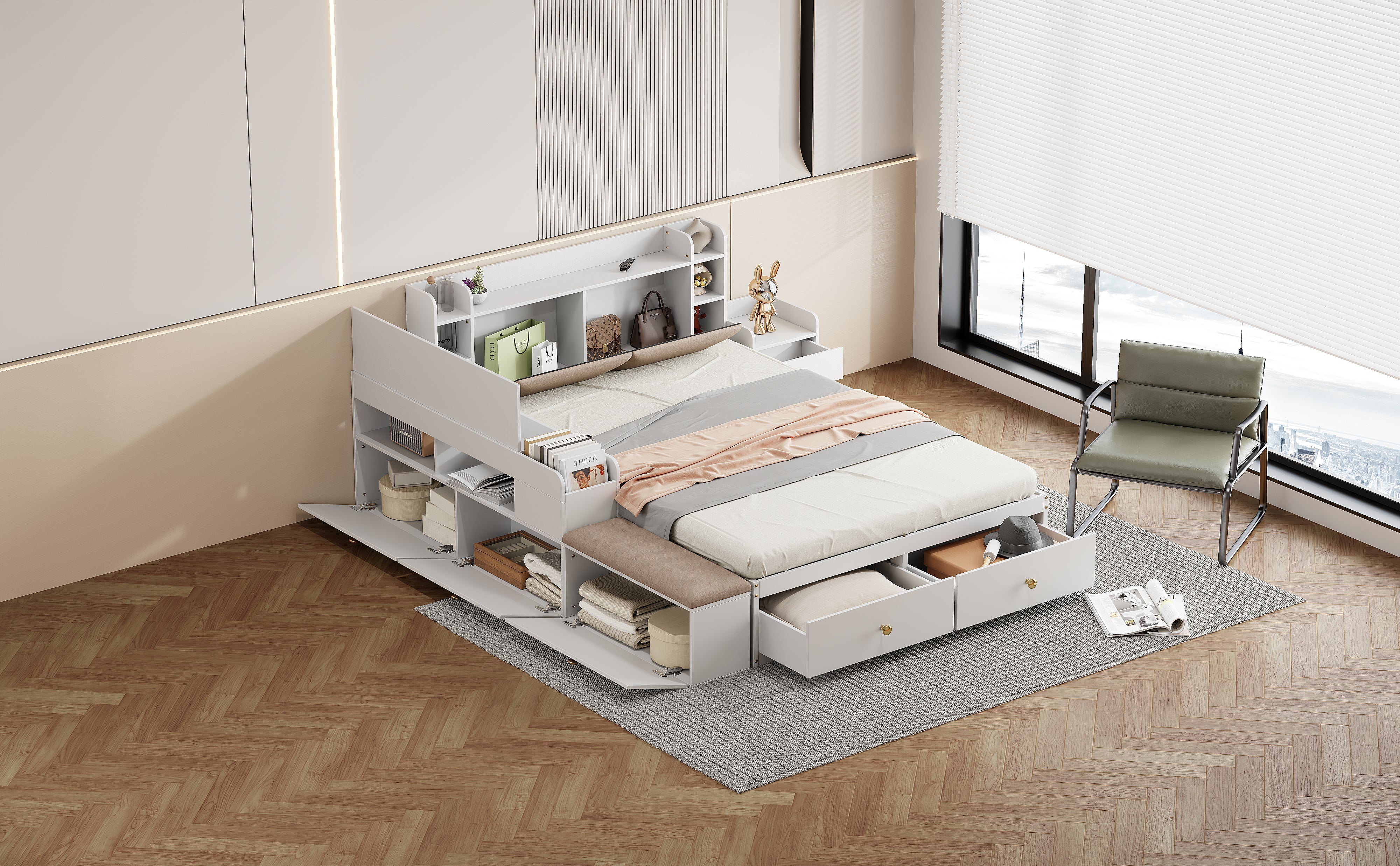 Logidon massief houten combinatiebed 140x200 cm wit met opbergruimte