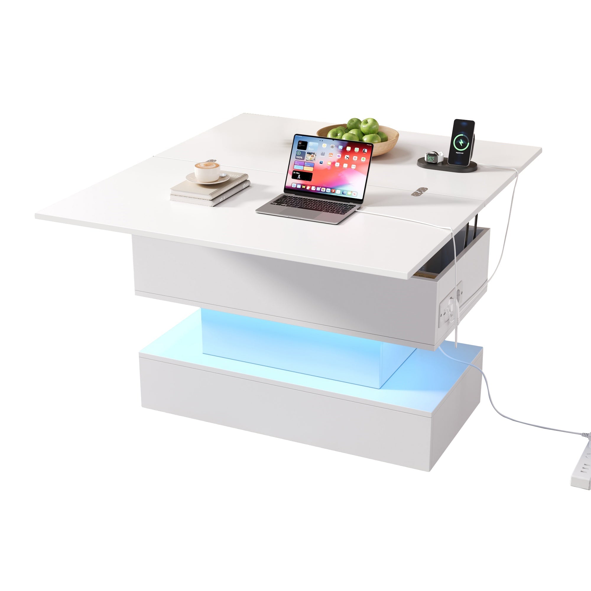 Logidon salontafel met USB-C oplaadaansluiting en LED-licht, in hoogte verstelbaar