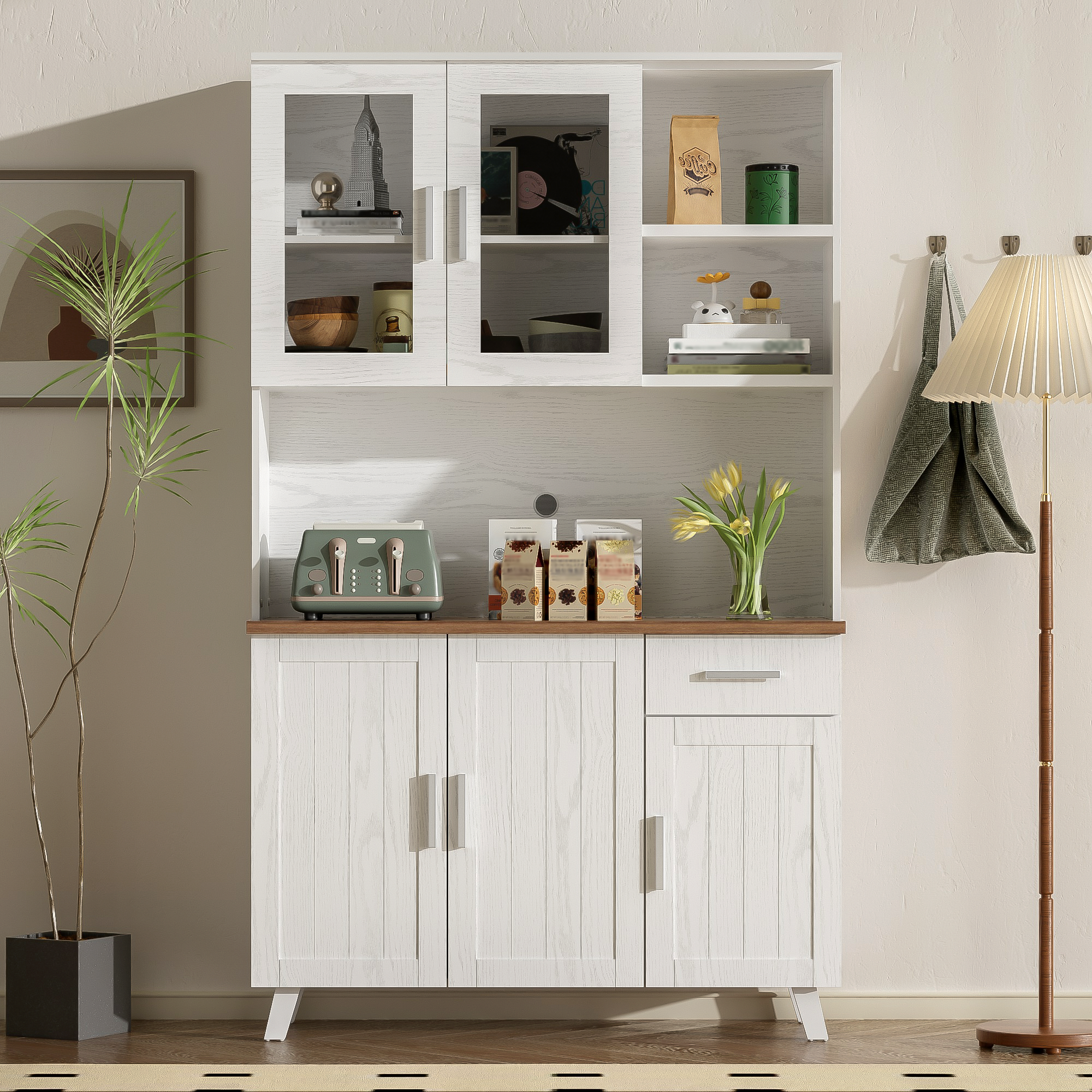 Logidon vitrinekast 114x40x190 cm witbruin landelijke stijl