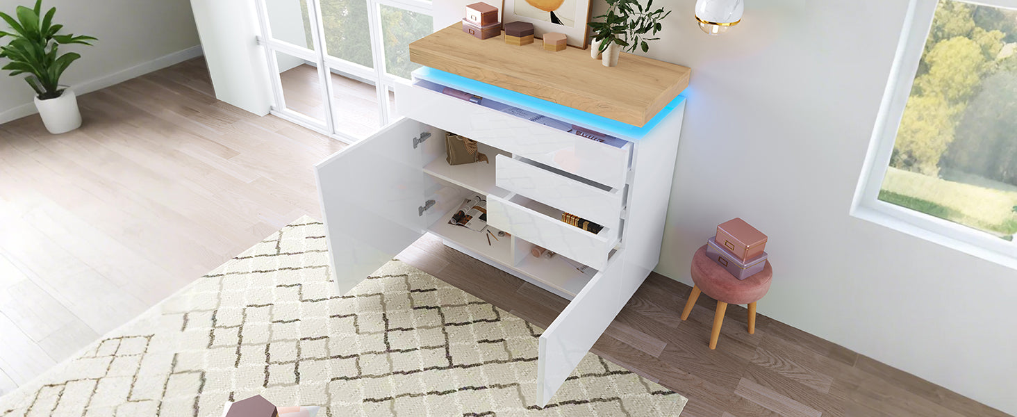 Logidon high gloss chest of drawers white LED lighting app control 2 doors