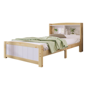 Logidon massief houten bed 90x200 met opbergruimte hoofdeinde wit natuurlijk hout