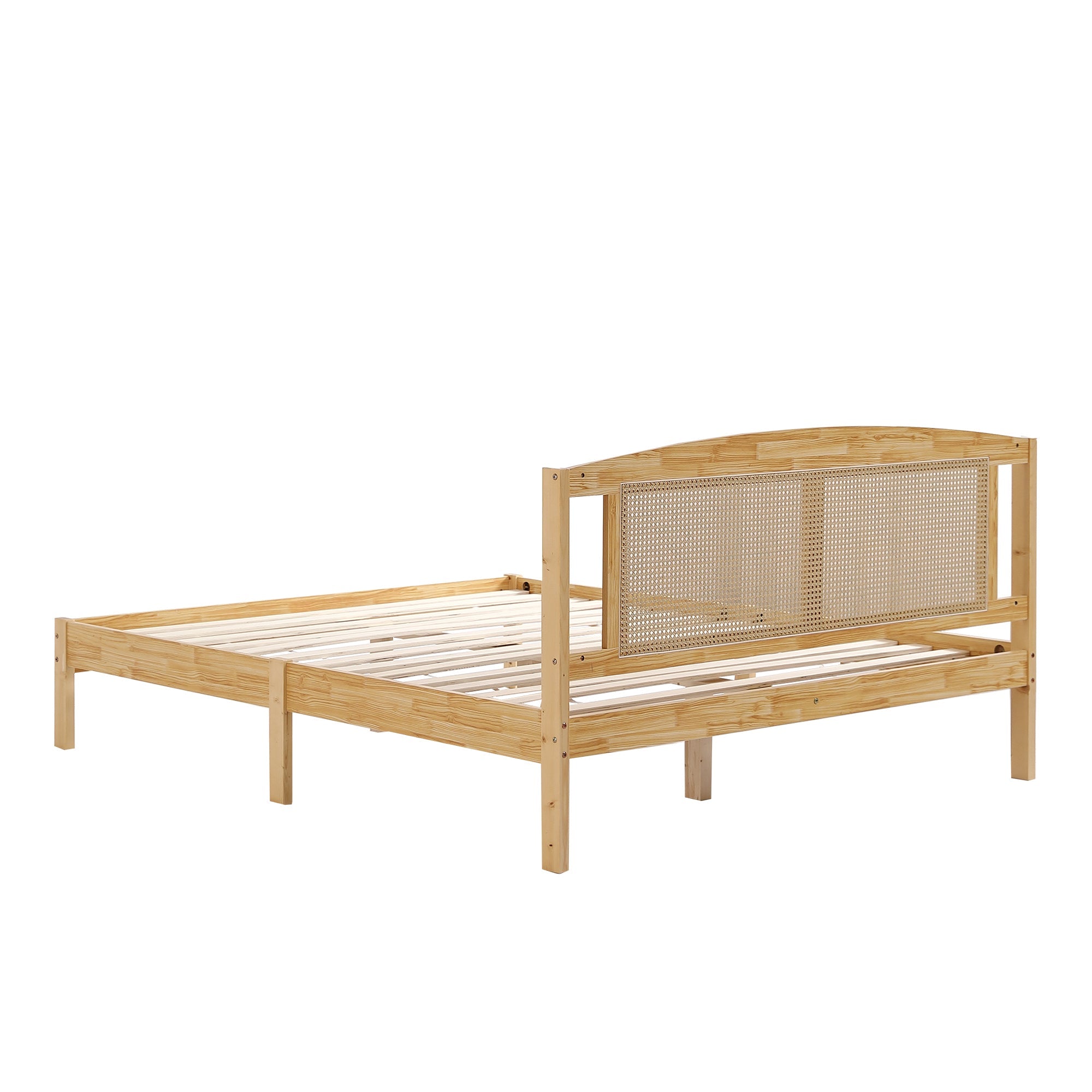 Logidon double bed 160x200 cm wood with natural rattan 15 slats