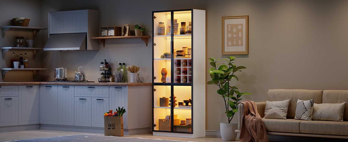 Logidon showcase 80x35x200 white glass doors LED lighting wine rack