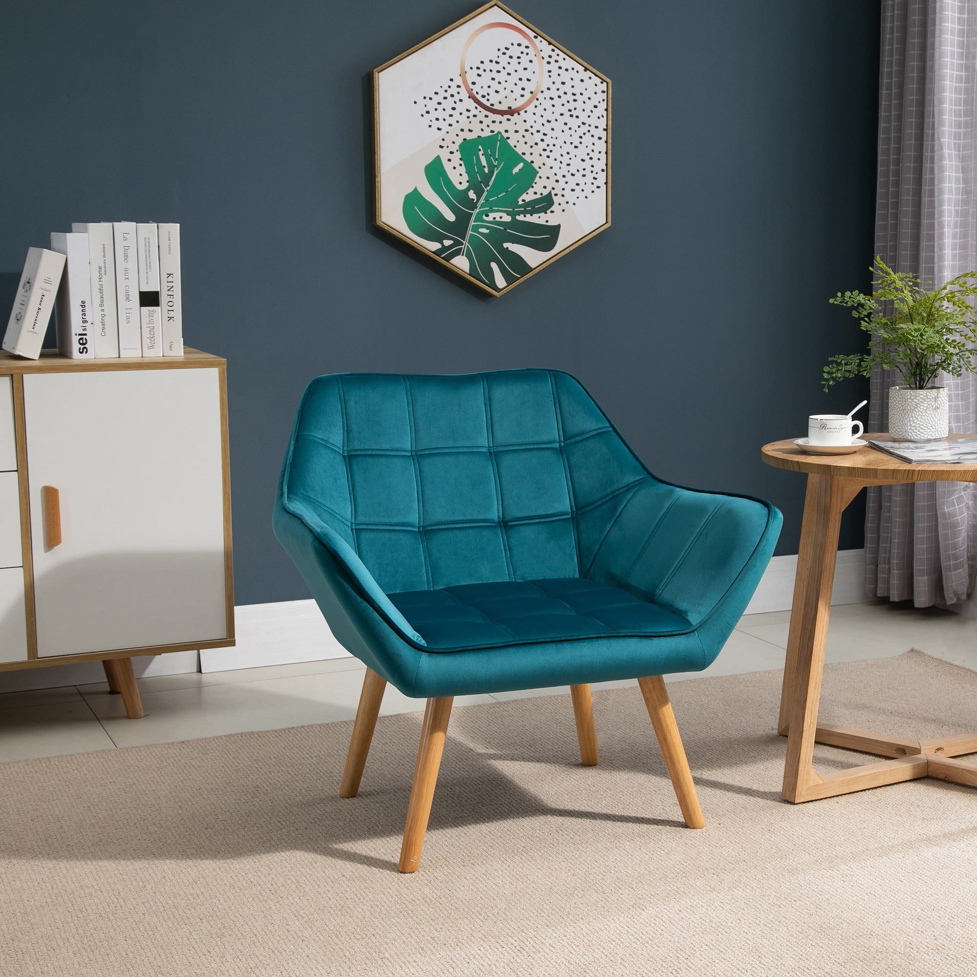 Logidon relaxstoel fluweel lichtblauw verhoogde poten 64x62x72,5 cm
