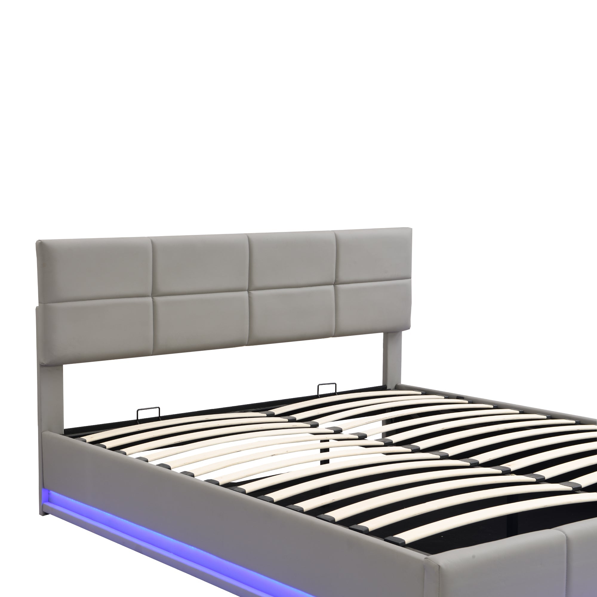 Logidon gestoffeerd bed 180x200 cm LED verlichting hydraulische bedbox cementgrijs